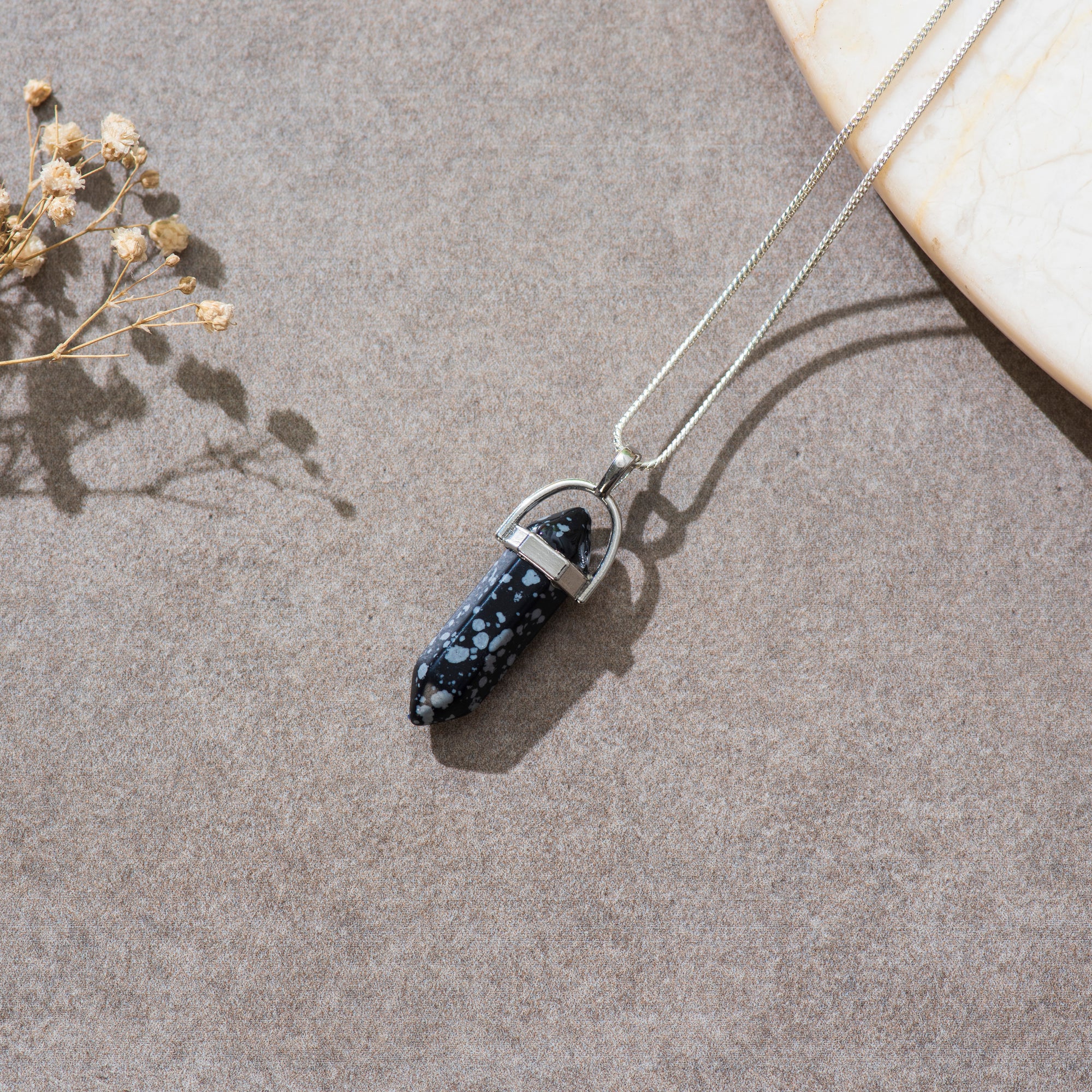 Snowflake Obsidian Pendant with Chain