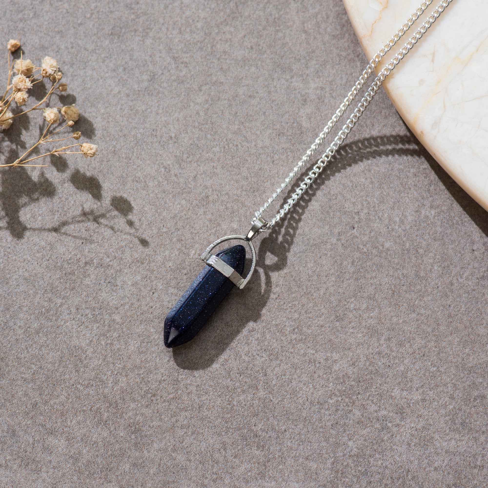 Goldstone Blue Aventurine Pendant with Chain