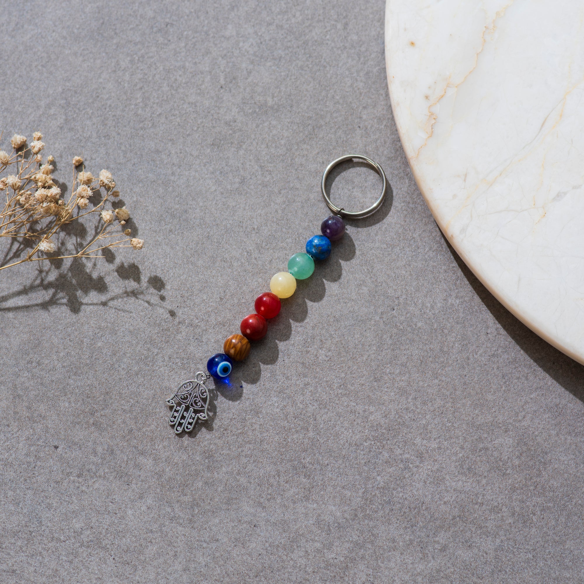 Seven Chakra Stone With Hamas Key Ring