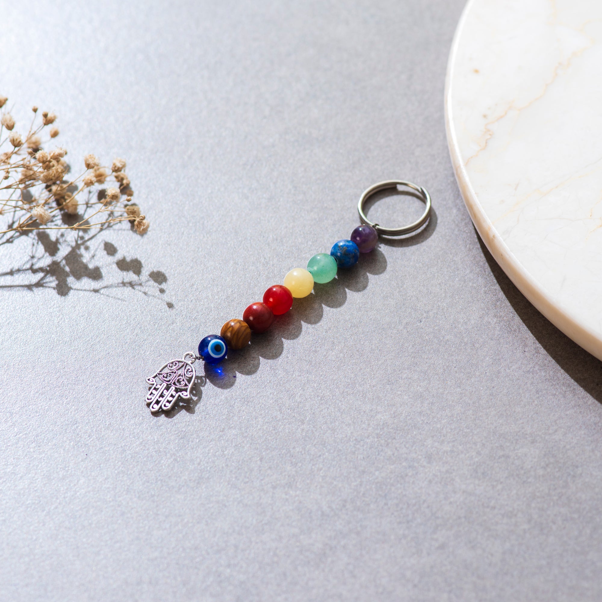 Seven Chakra Stone With Hamas Key Ring