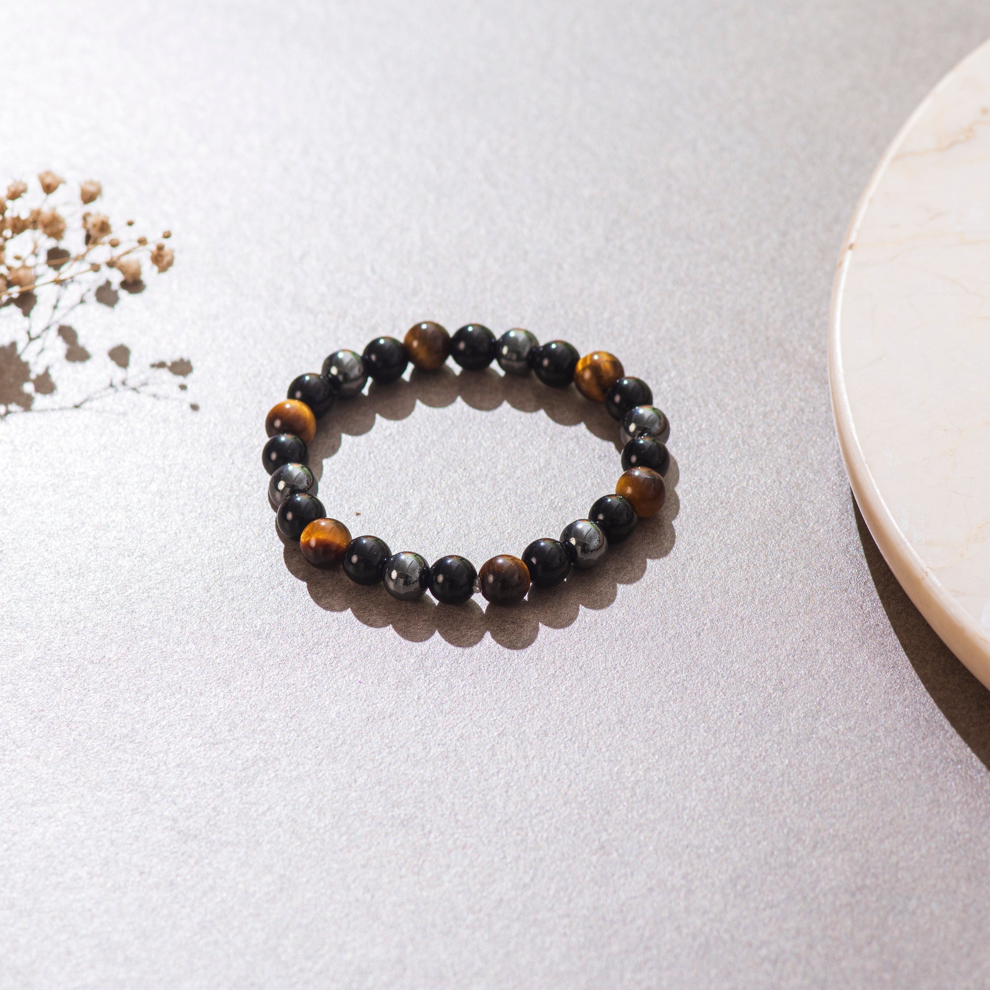 Certified Tigers Eye Hematite & Obsidian Bracelet for Protection