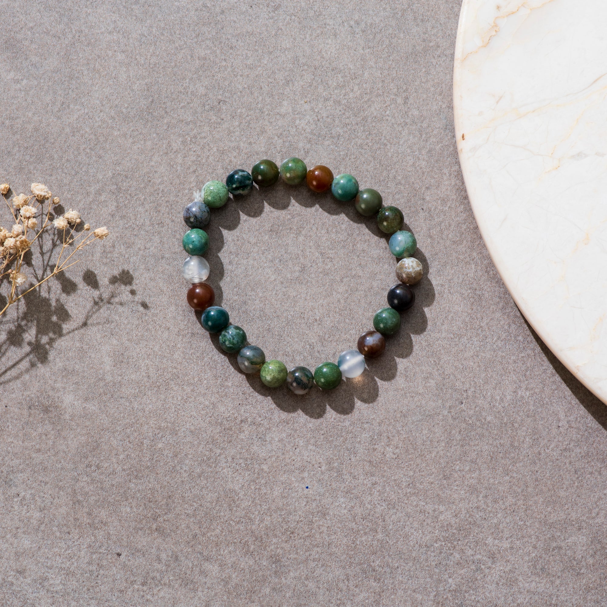 Certified Natural Moss Agate Bracelet for Calmness