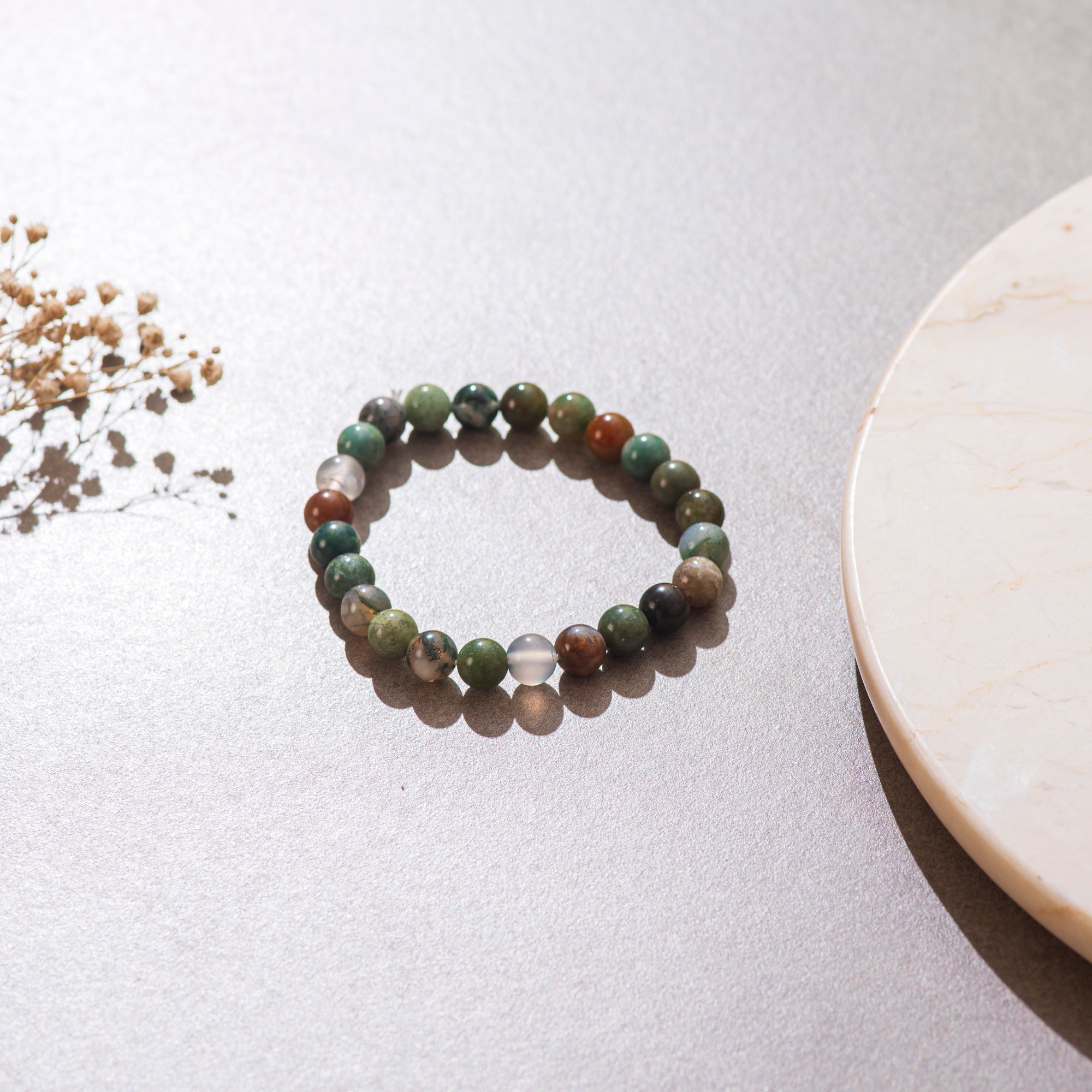 Certified Natural Moss Agate Bracelet for Calmness
