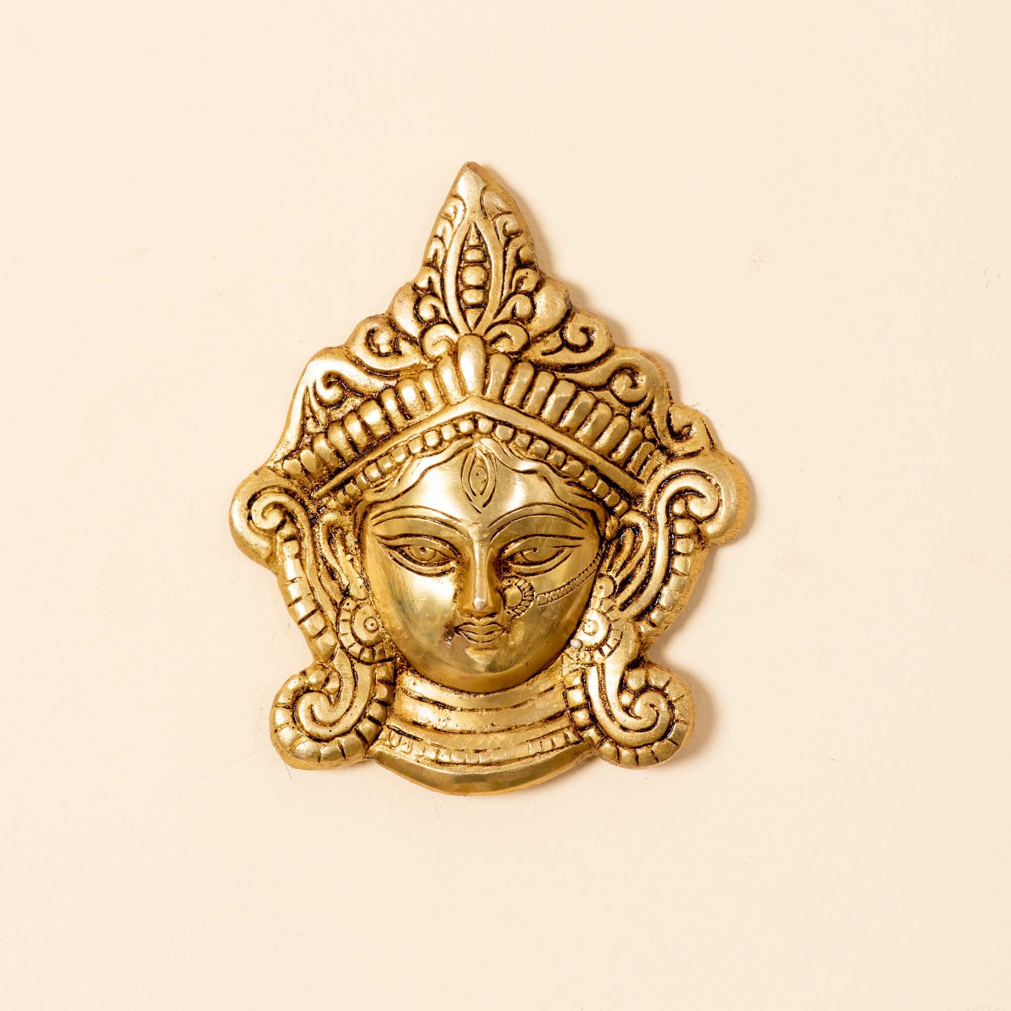 Brass Durga Face Wall Hanging Idol - 6 Inch