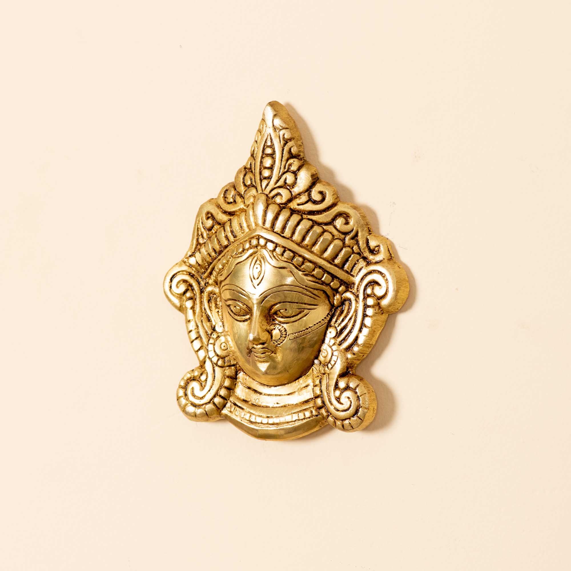 Brass Durga Face Wall Hanging Idol - 6 Inch