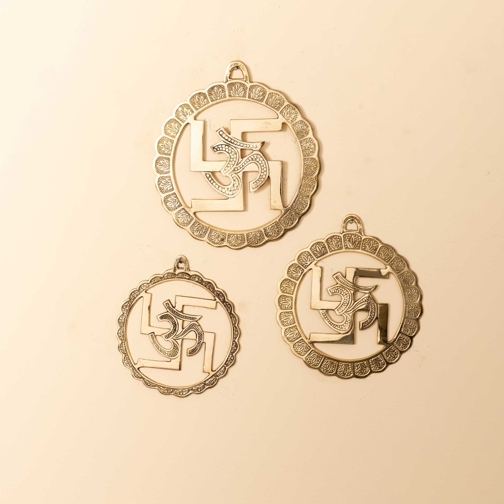 Brass Om With Swastik Wall Hanging Set of 3