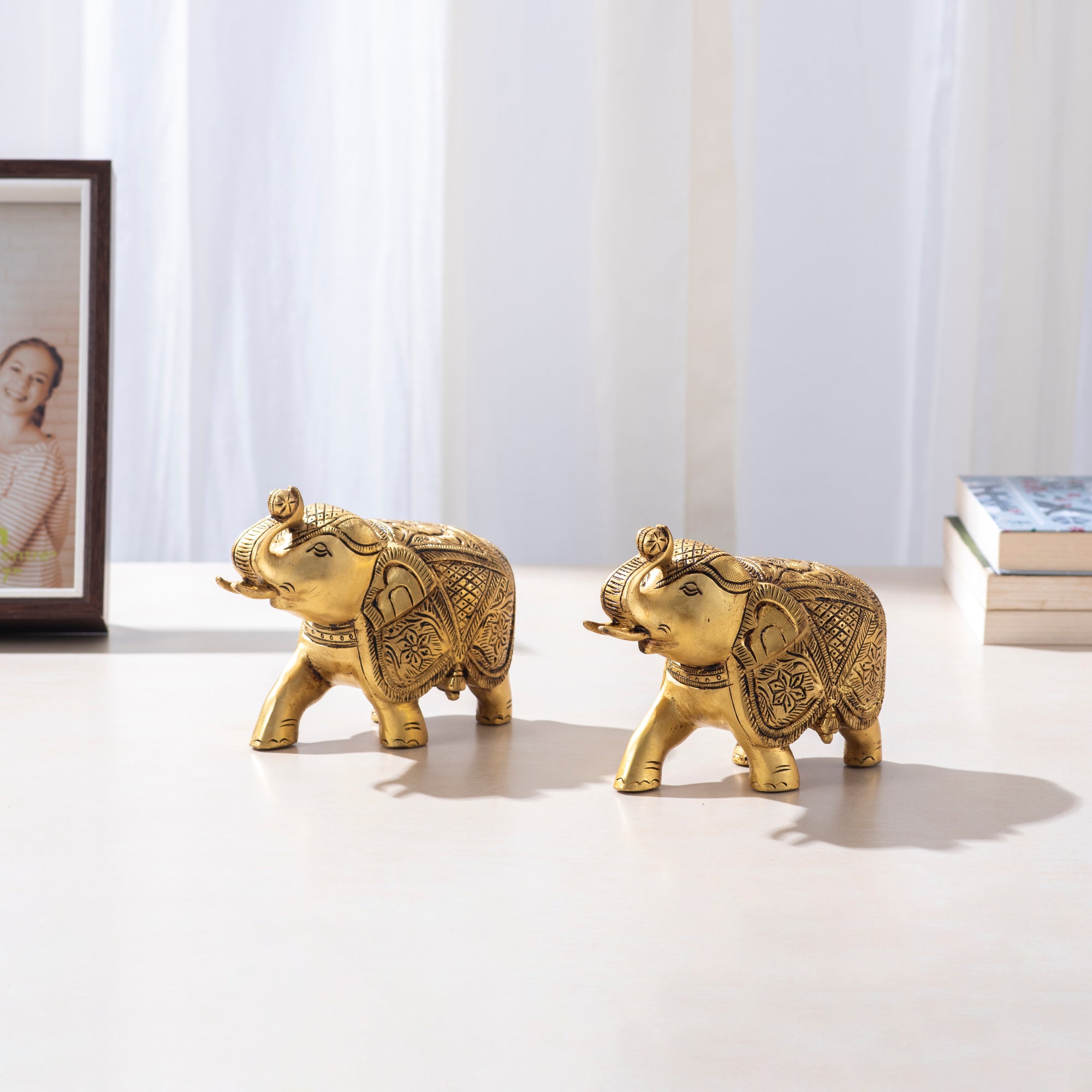 Brass Decorative Elephant Pair in Welcome Mudra