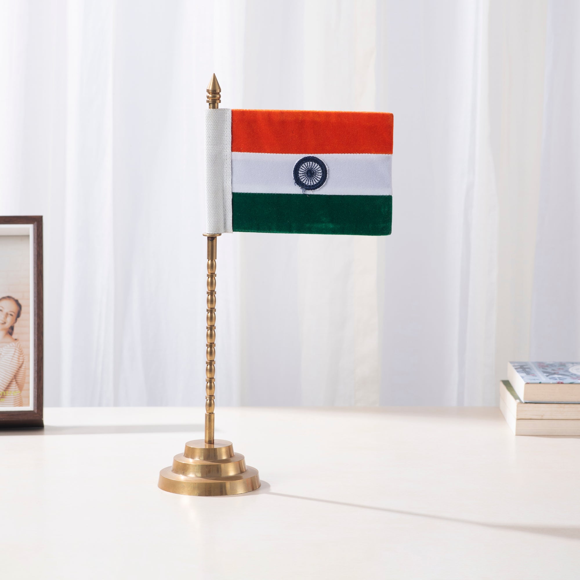 Brass Indian National Flag with Stand- 13 Inch