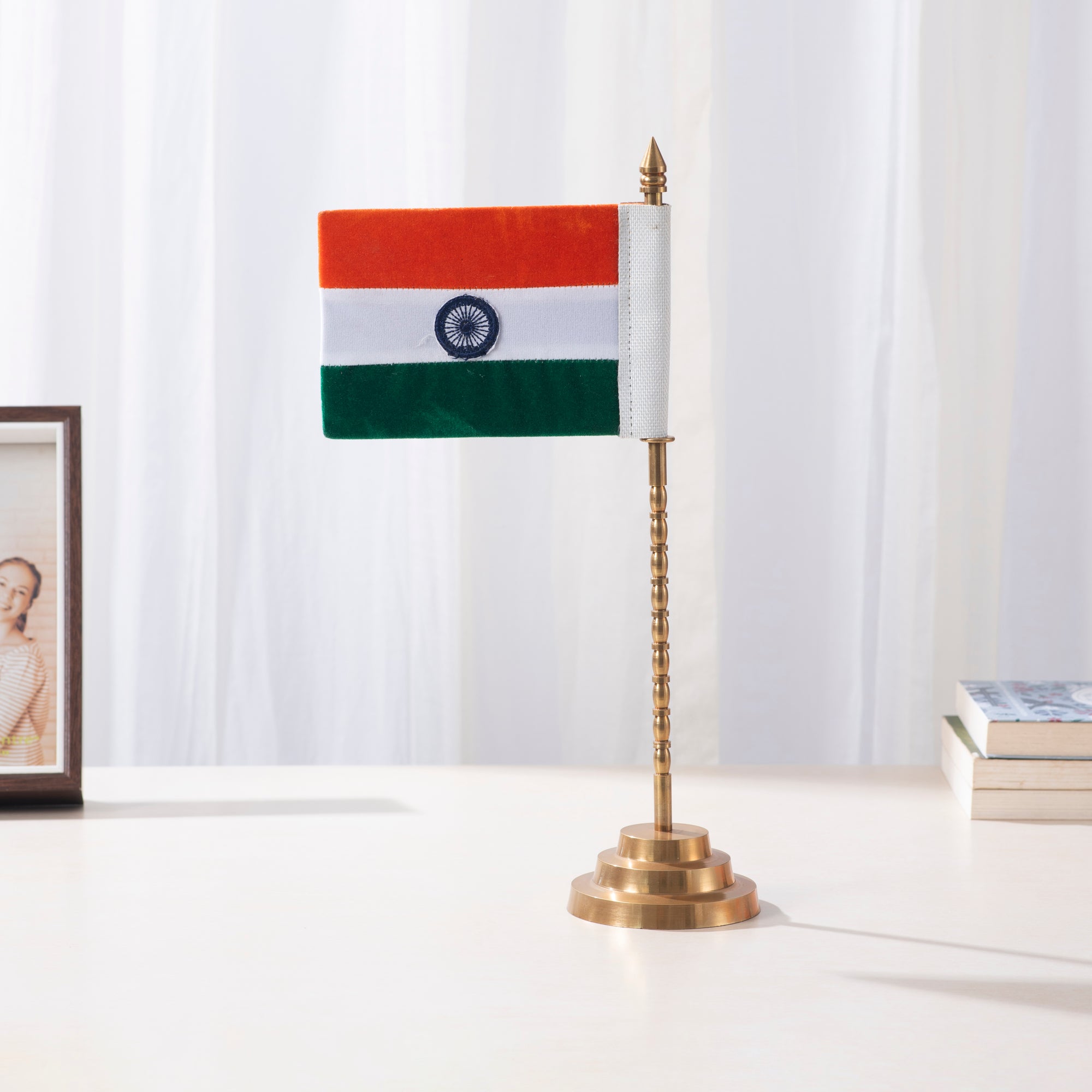 Brass Indian National Flag with Stand- 13 Inch
