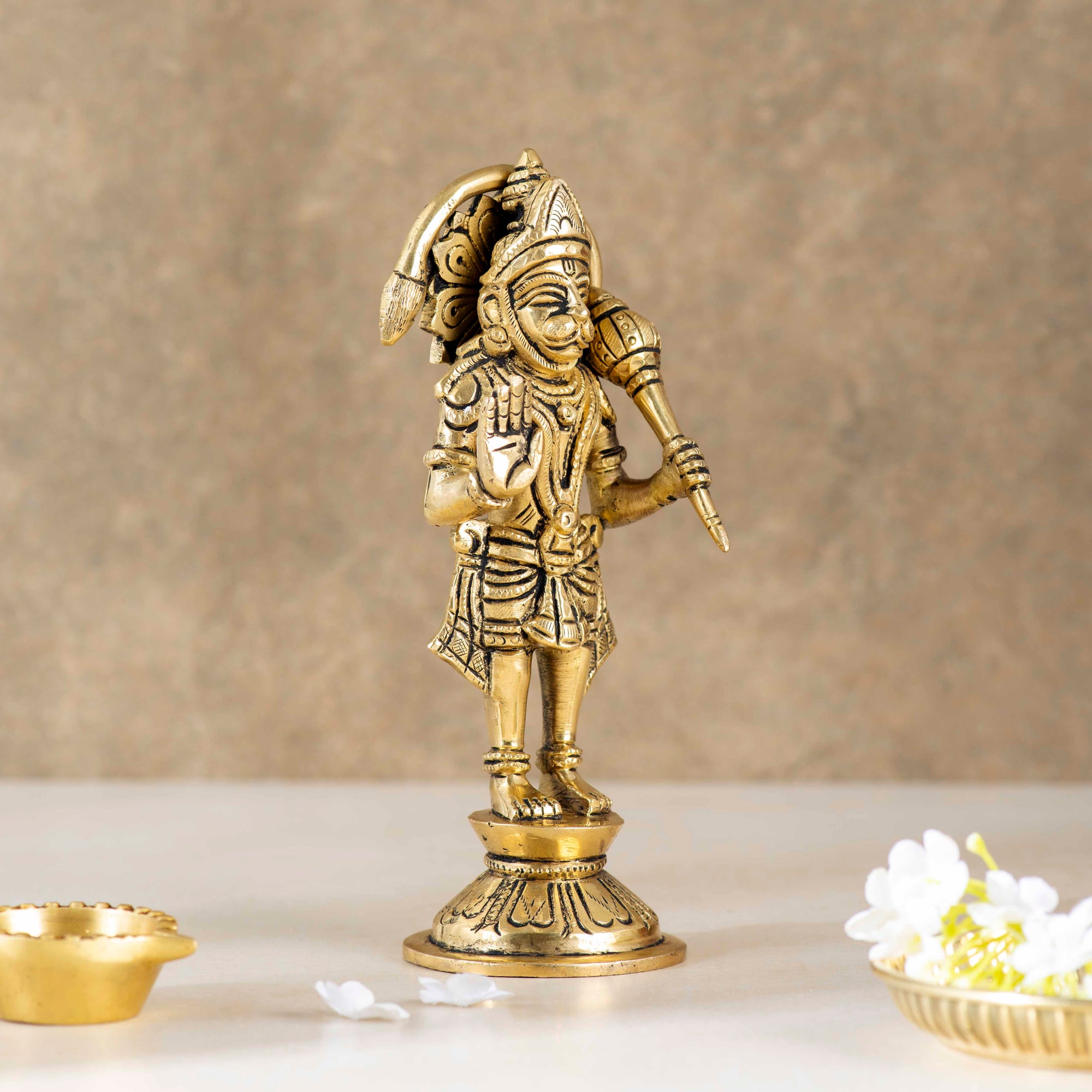 Brass Superfine Standing Hanuman Idol - 7 Inch