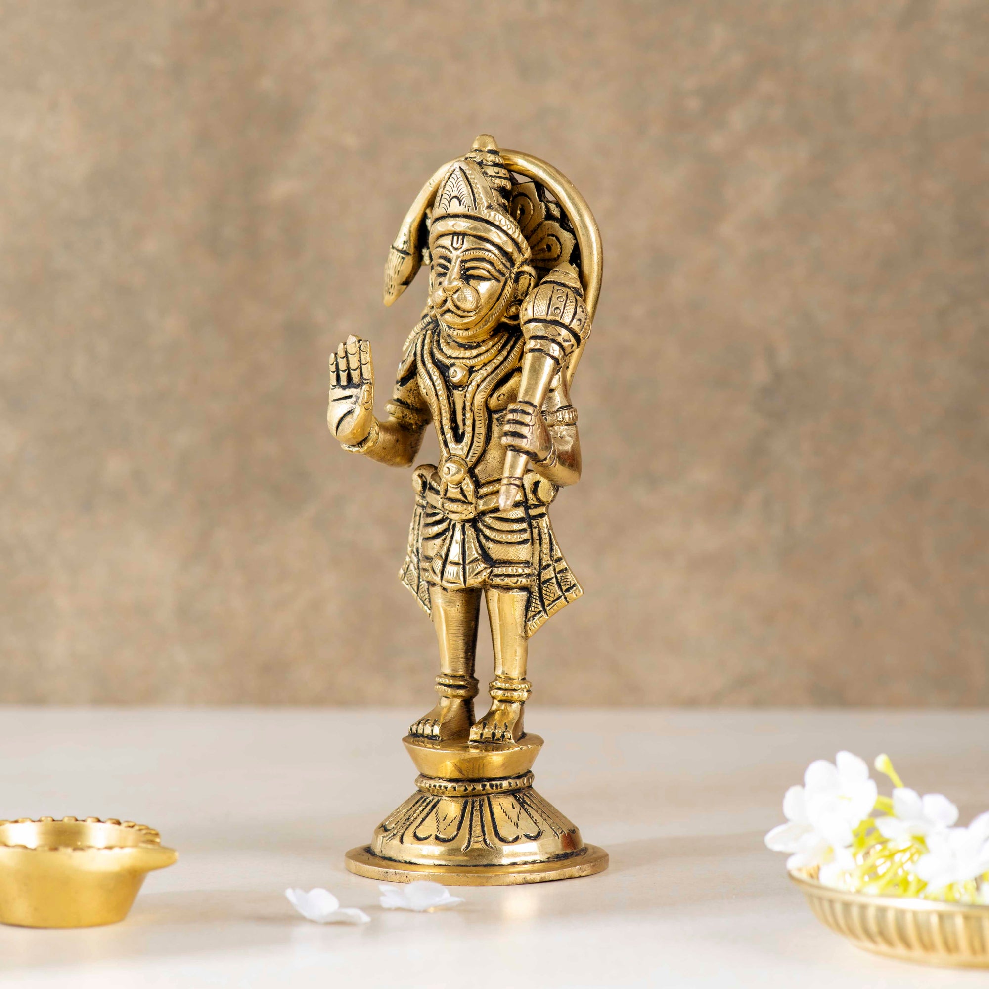 Brass Superfine Standing Hanuman Idol - 7 Inch