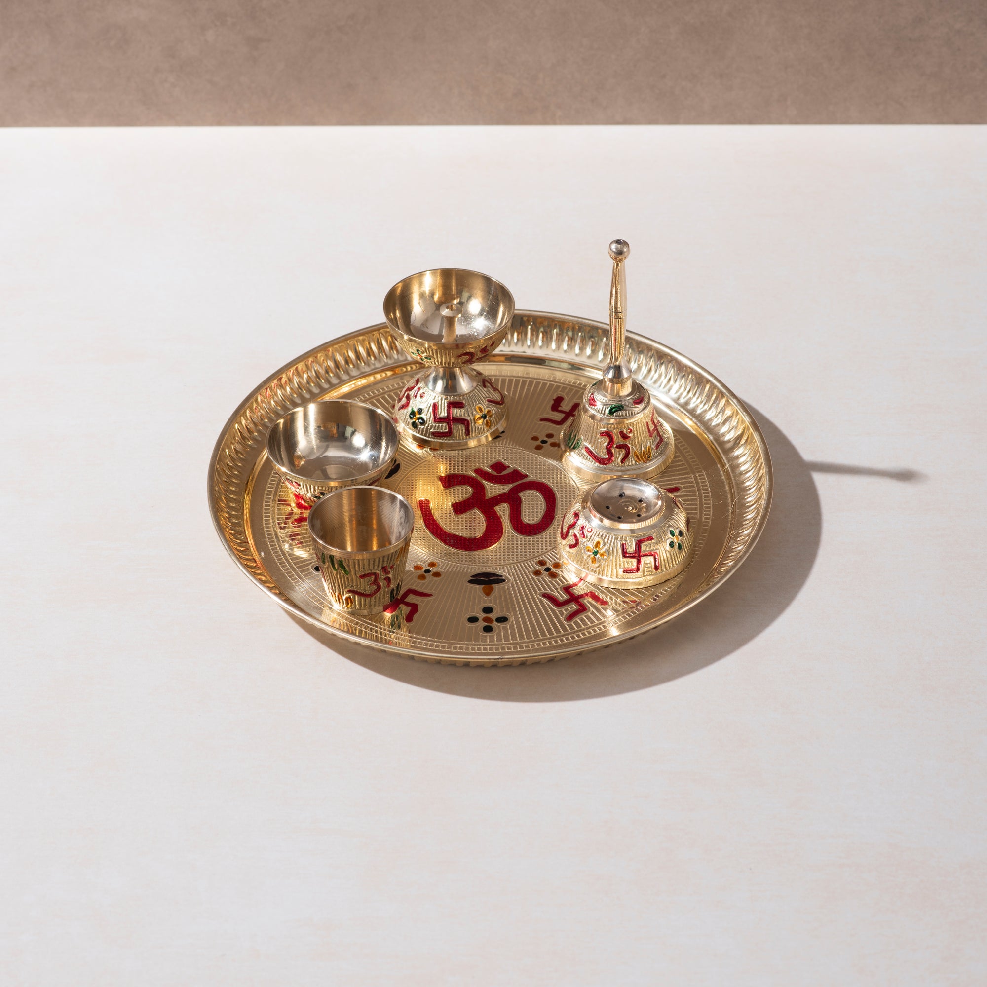 Brass Pooja Thali Set – Traditional Handcrafted Set for Sacred Rituals - 9 inch