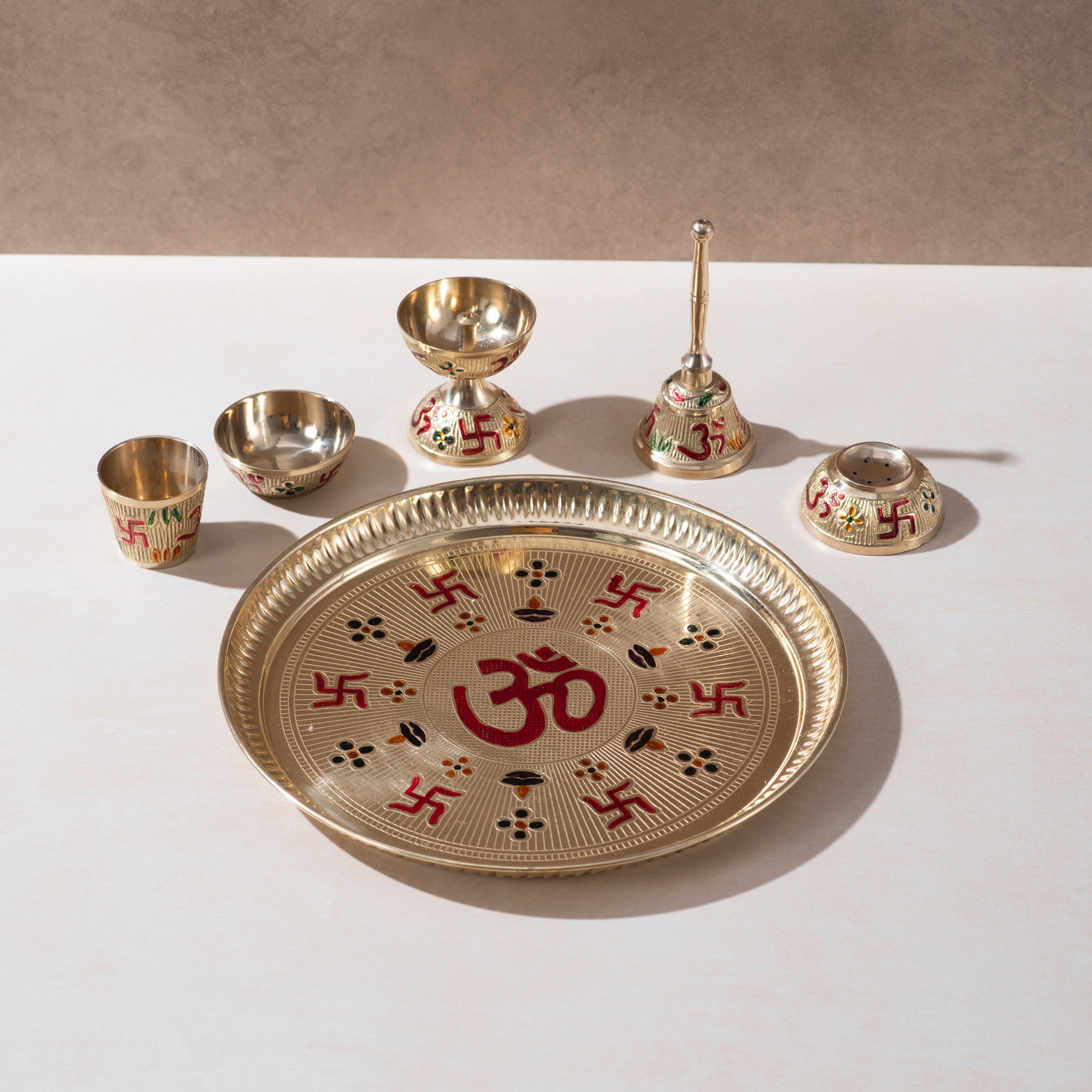 Brass Pooja Thali Set – Traditional Handcrafted Set for Sacred Rituals - 9 inch