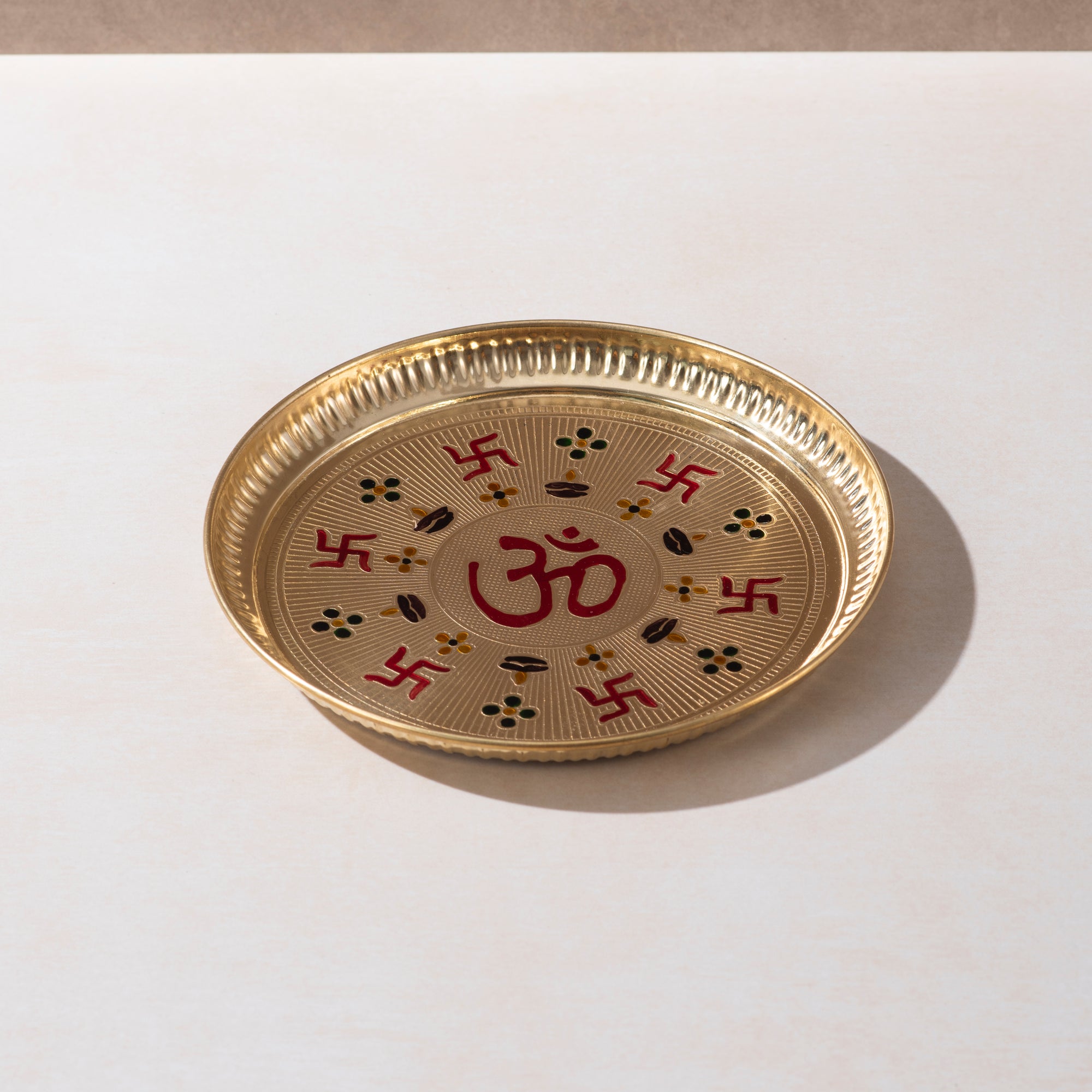 Brass Om Pooja Plate - 8 inch