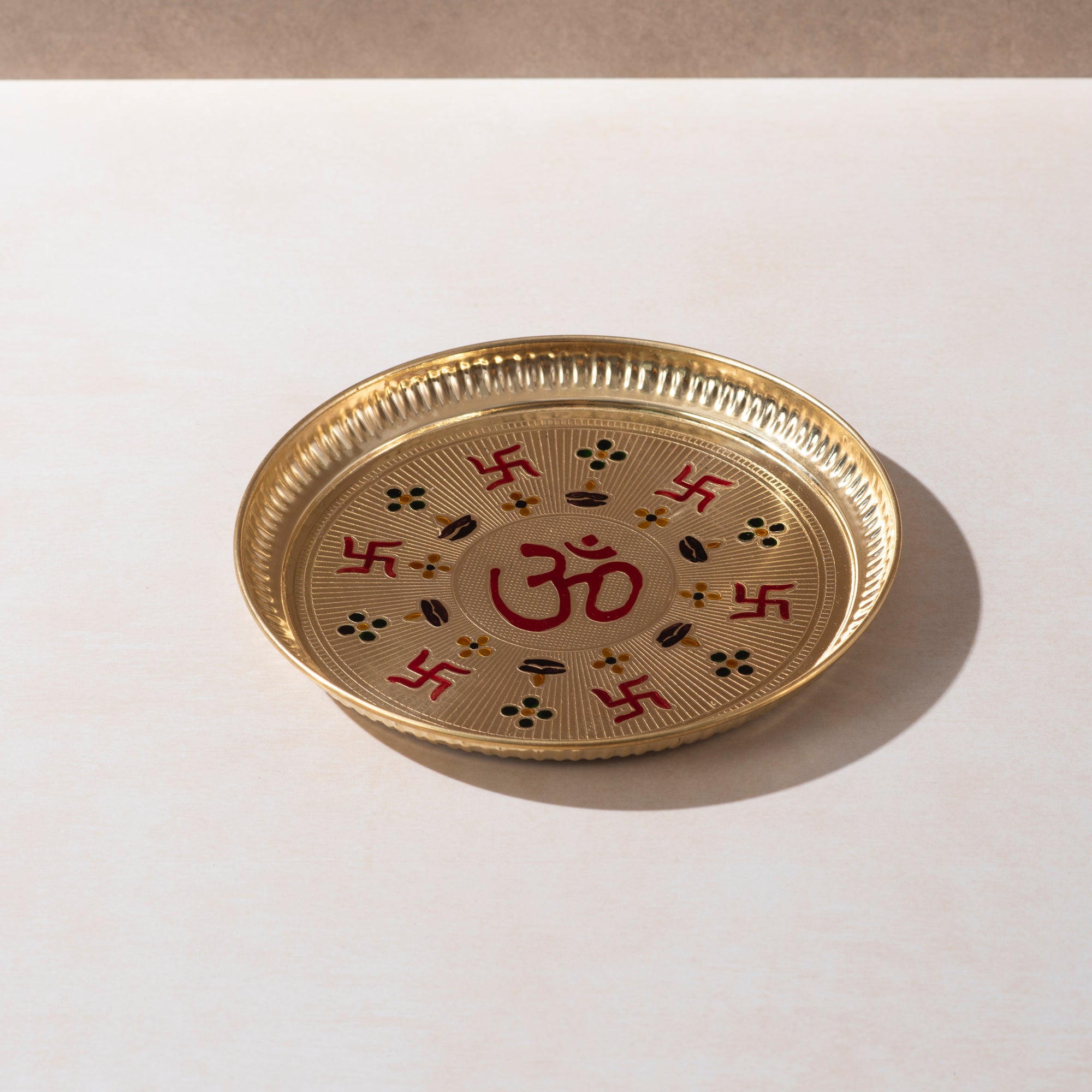 Brass Om Pooja Plate - 8 inch