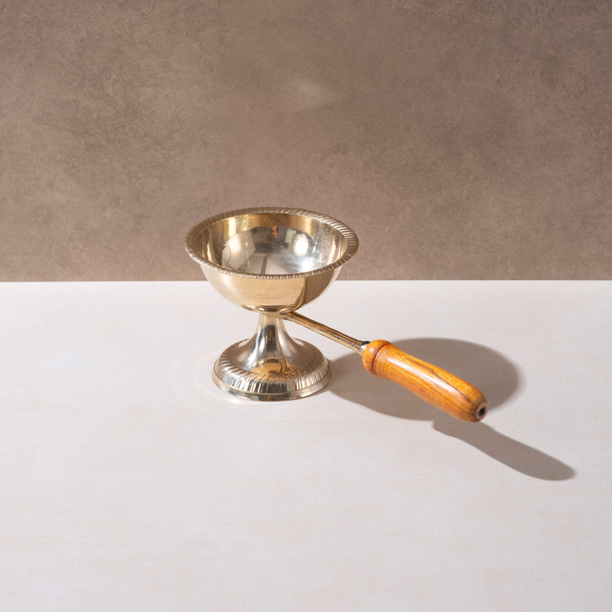 Brass Dhoopiya with Wooden Handle – Traditional Incense Burner for Spiritual Aromas