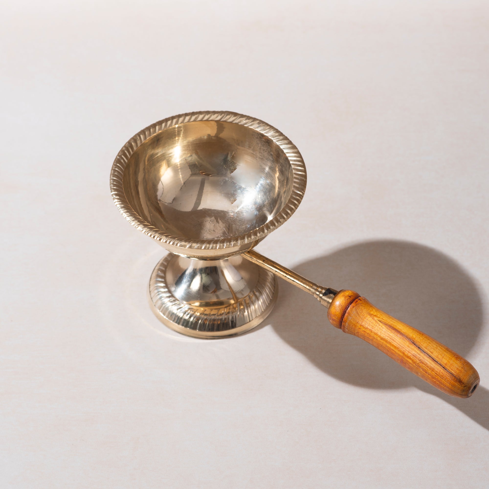 Brass Dhoopiya with Wooden Handle – Traditional Incense Burner for Spiritual Aromas