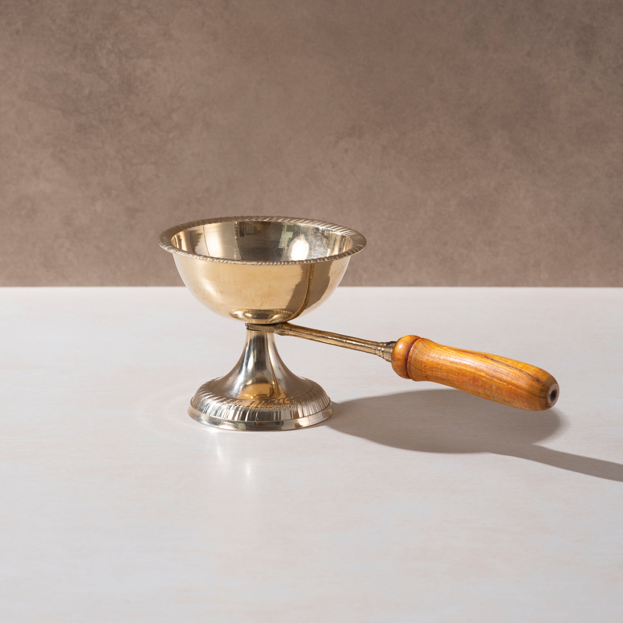 Brass Dhoopiya with Wooden Handle – Traditional Incense Burner for Spiritual Aromas