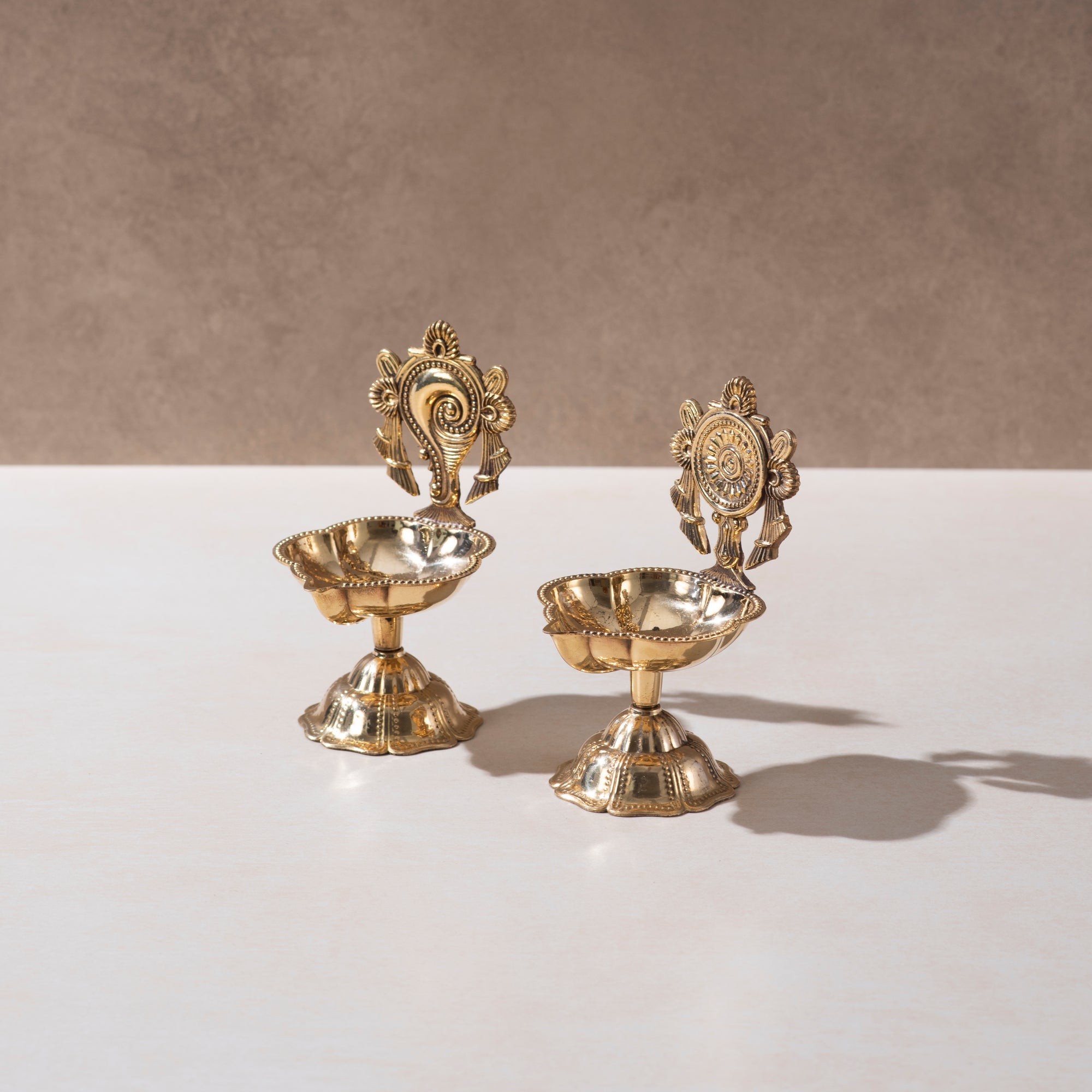 Brass Shankh Chakra Diya Set – Elegant Lighting for Spiritual Ambiance