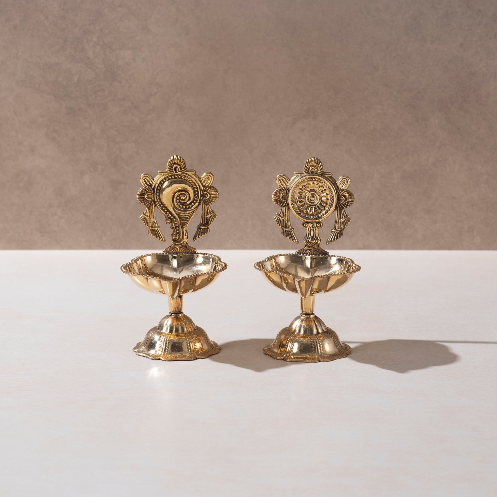 Brass Shankh Chakra Diya Set – Elegant Lighting for Spiritual Ambiance
