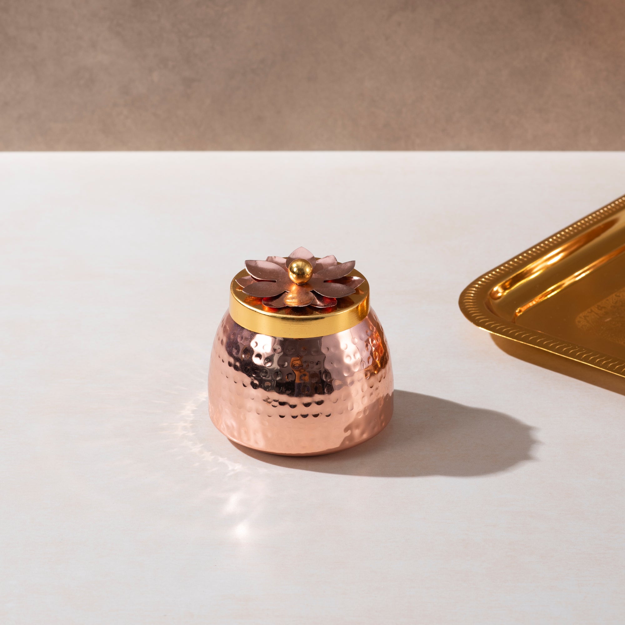 Copper Coating Dryfruit Container with Tray – Set of 4 Elegant Storage Solutions