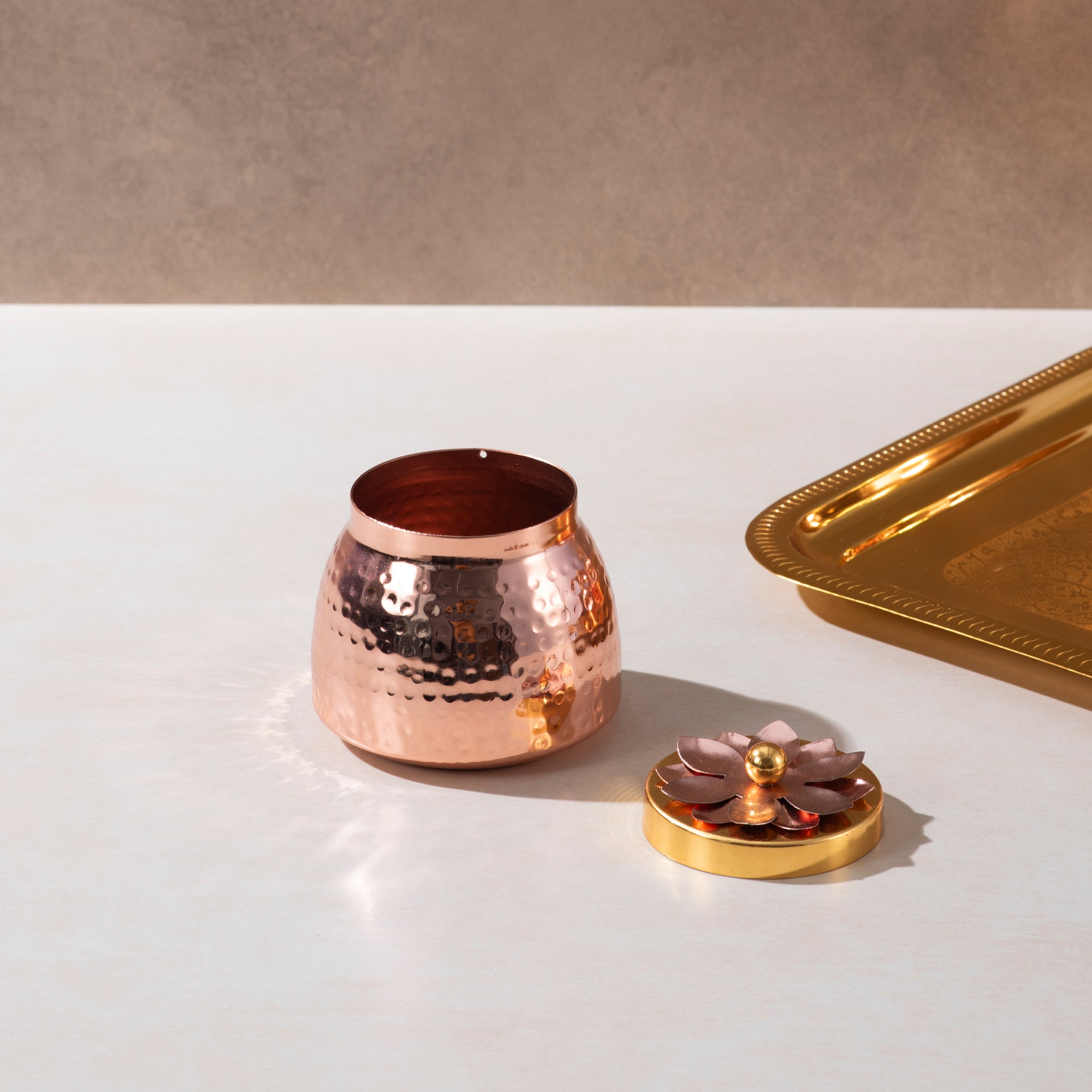 Copper Coating Dryfruit Container with Tray – Set of 4 Elegant Storage Solutions