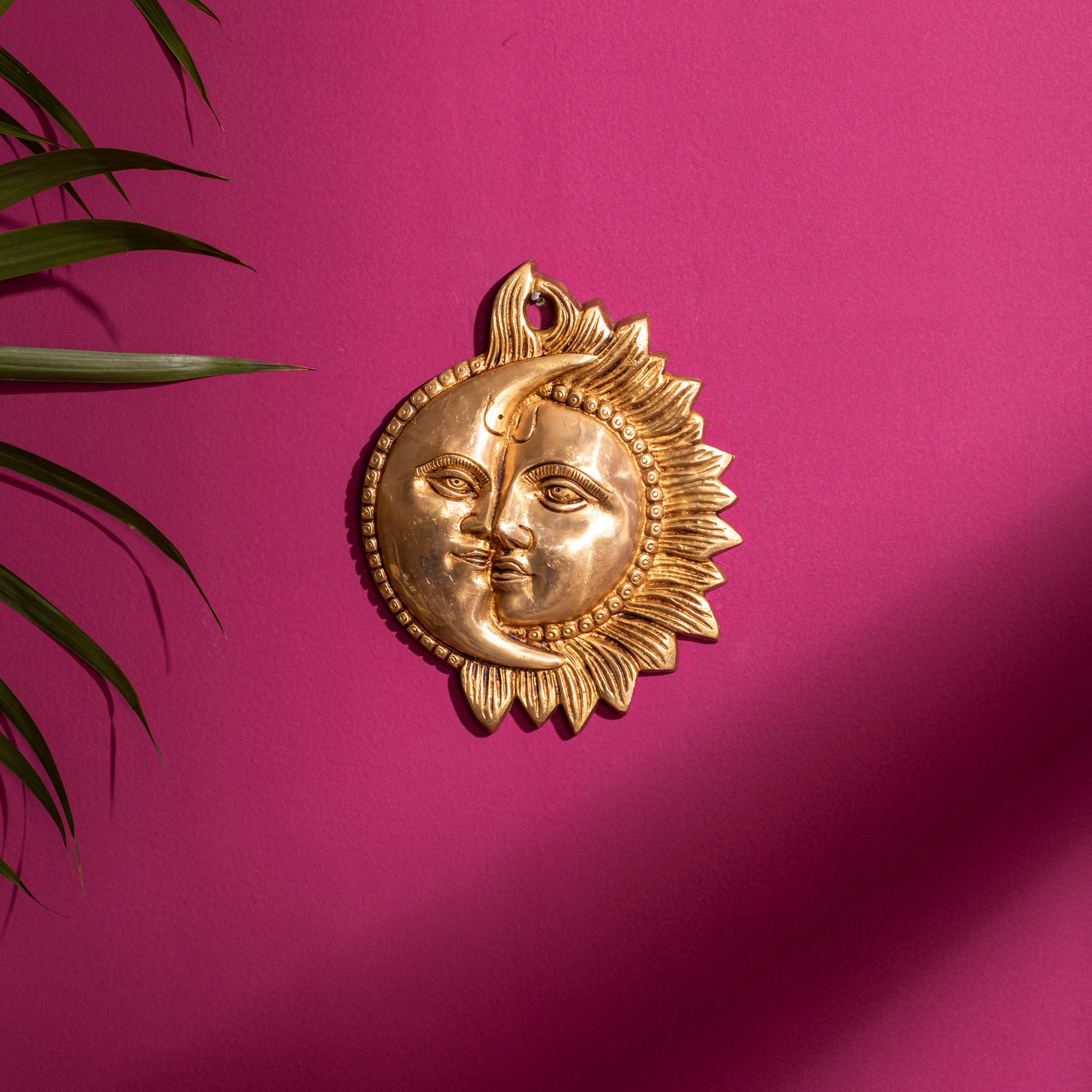 Brass Half Sun Half Moon Wall Hanging - 6 Inch