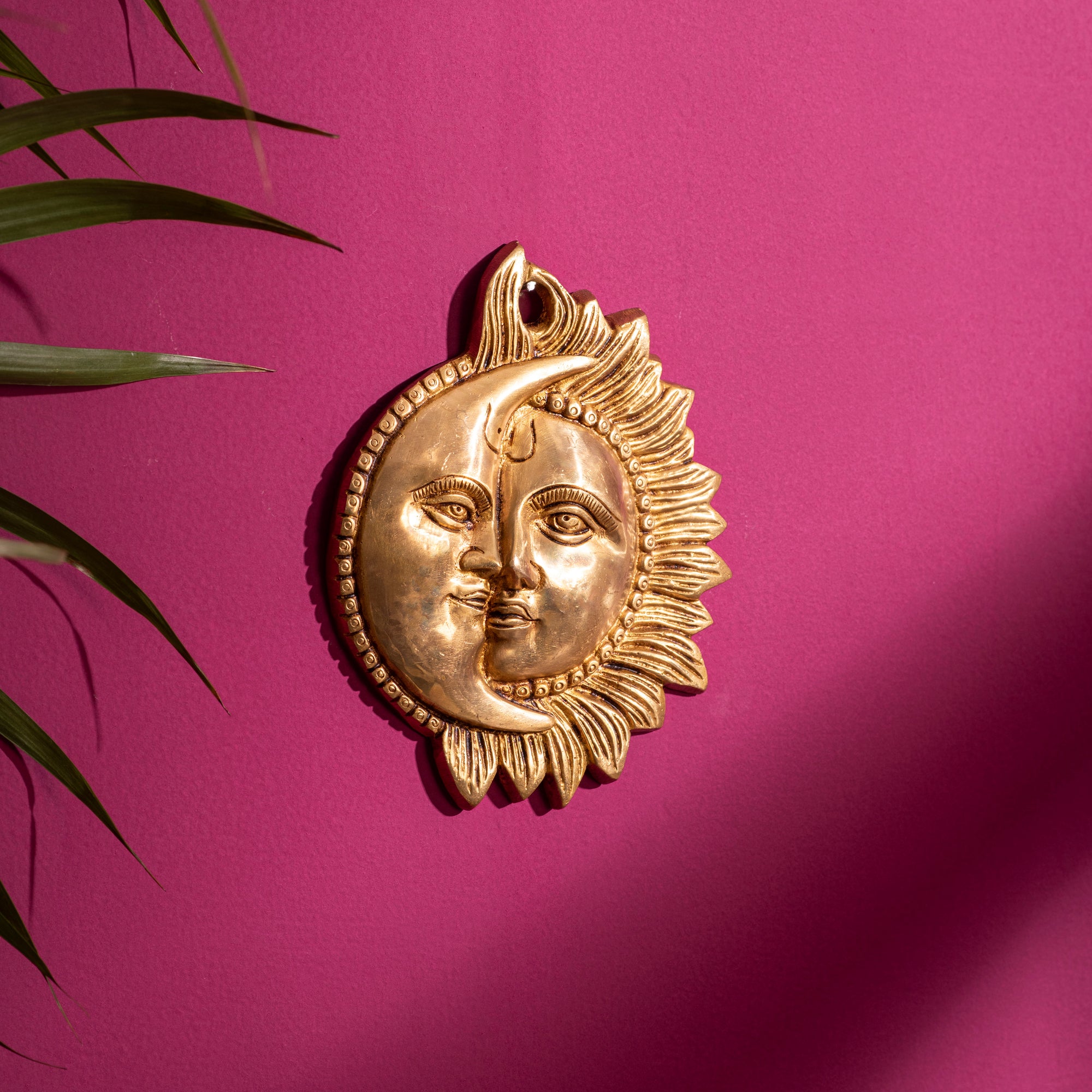 Brass Half Sun Half Moon Wall Hanging - 6 Inch