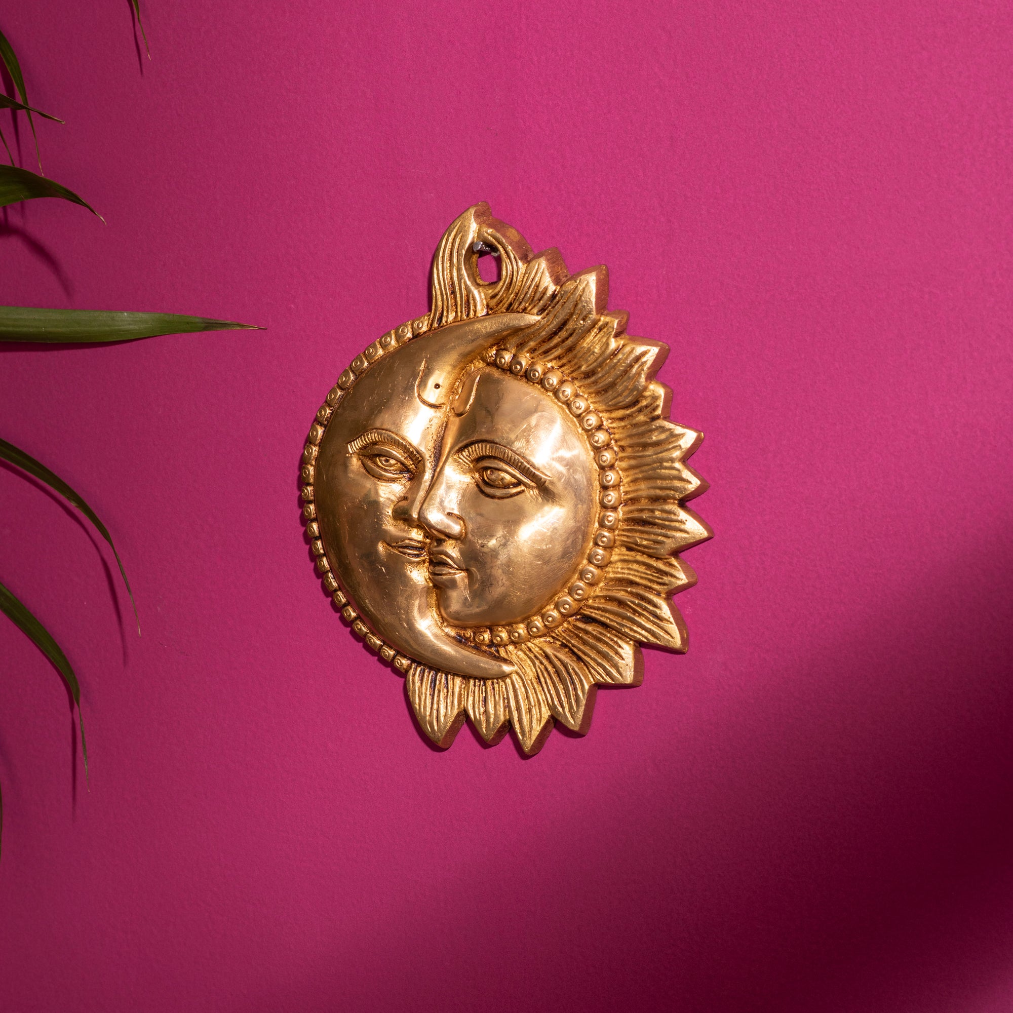 Brass Half Sun Half Moon Wall Hanging - 6 Inch