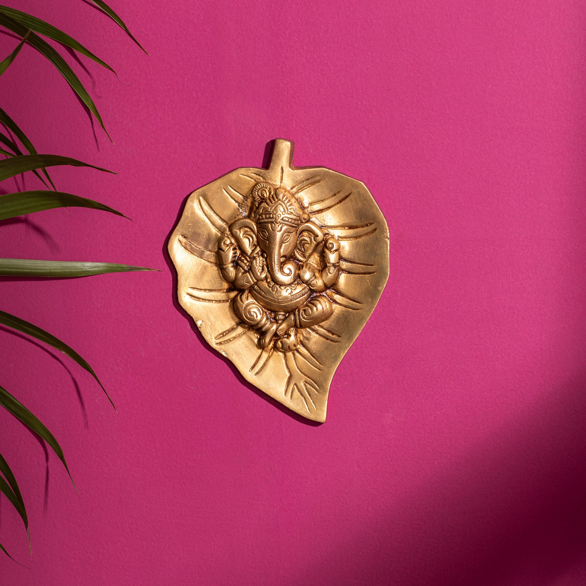 Brass Superfine Wall Hanging Leaf Ganesha - 7 Inch