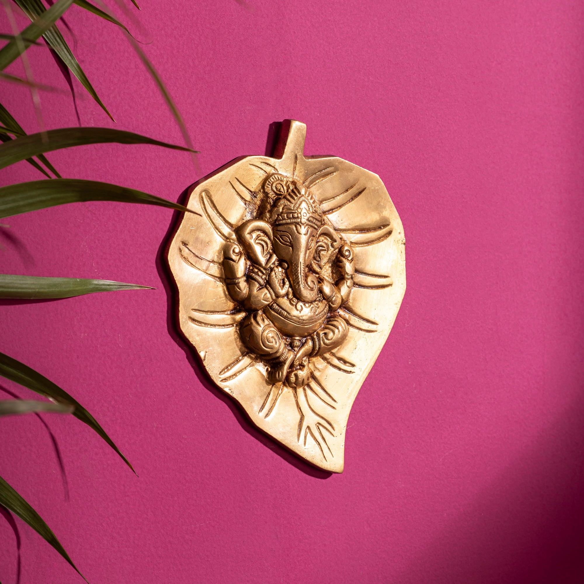 Brass Superfine Wall Hanging Leaf Ganesha - 7 Inch