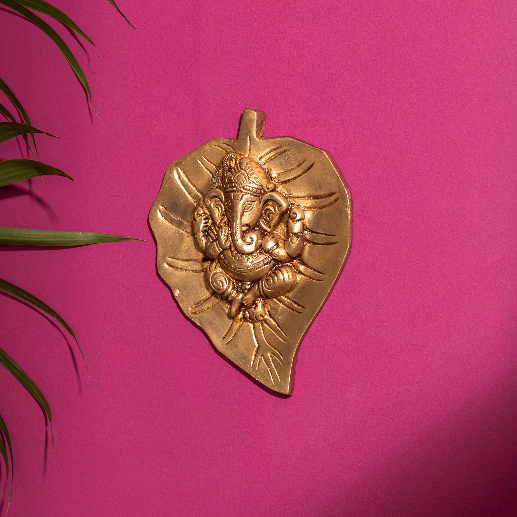 Brass Superfine Wall Hanging Leaf Ganesha - 7 Inch
