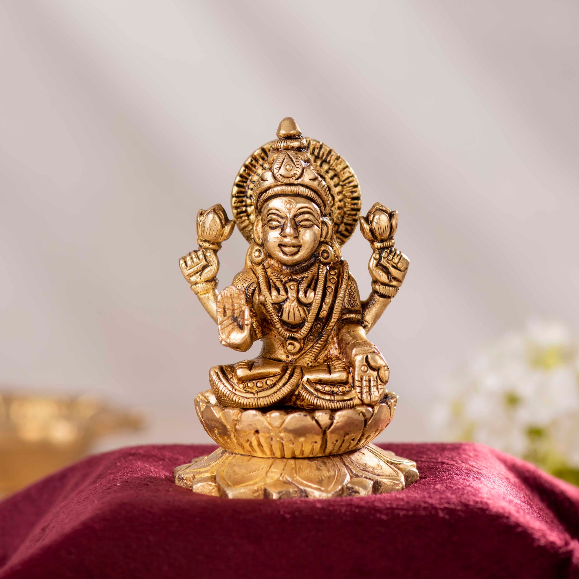 Brass Laxmi Ganesh on Lotus Idol - 4 Inch