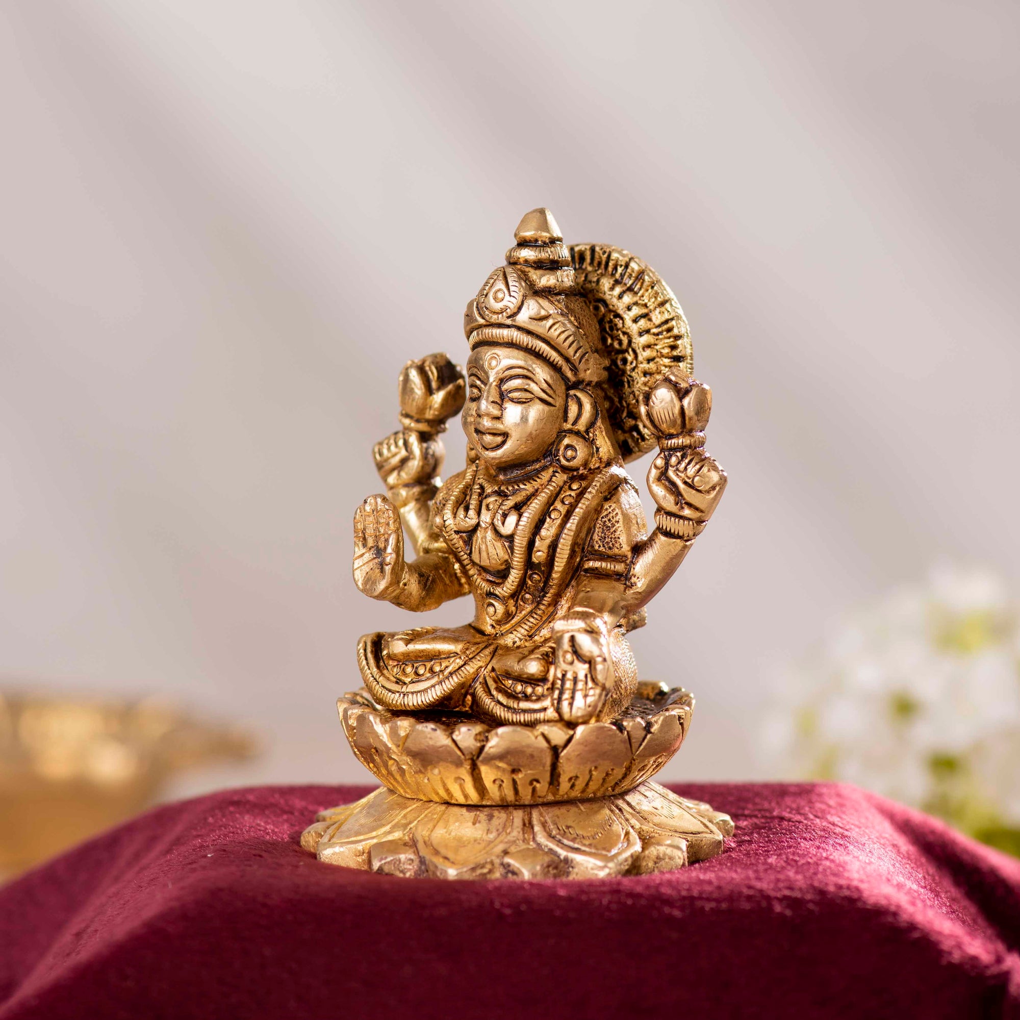 Brass Laxmi Ganesh on Lotus Idol - 4 Inch