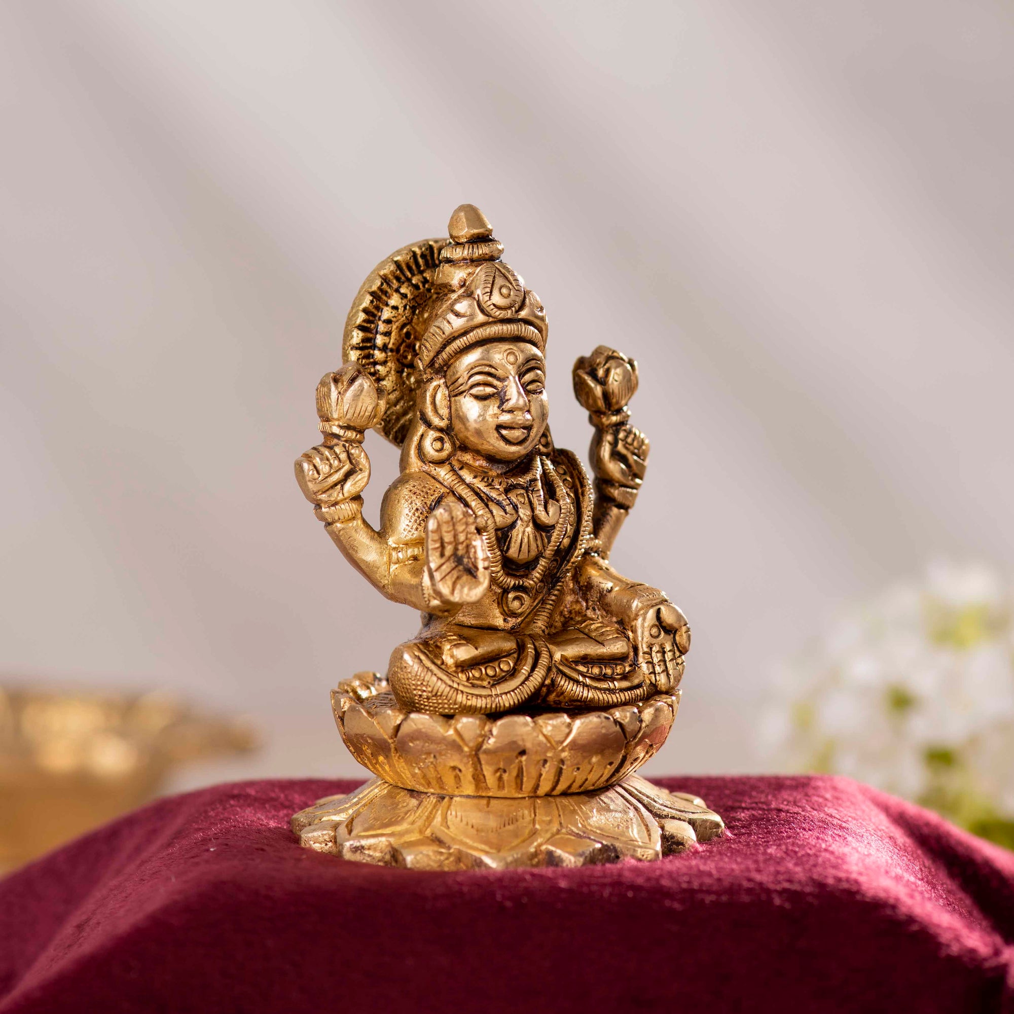 Brass Laxmi Ganesh on Lotus Idol - 4 Inch