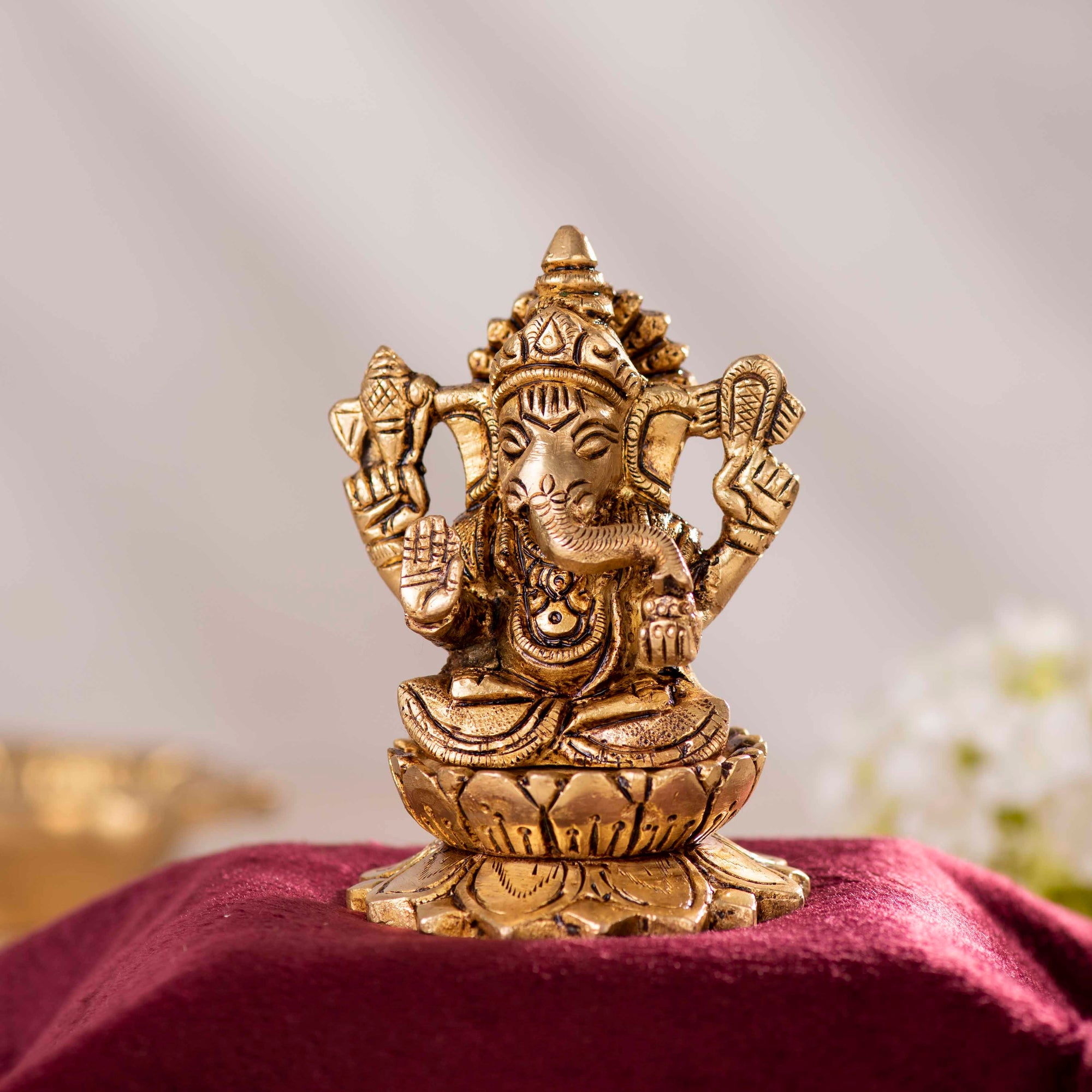 Brass Laxmi Ganesh on Lotus Idol - 4 Inch