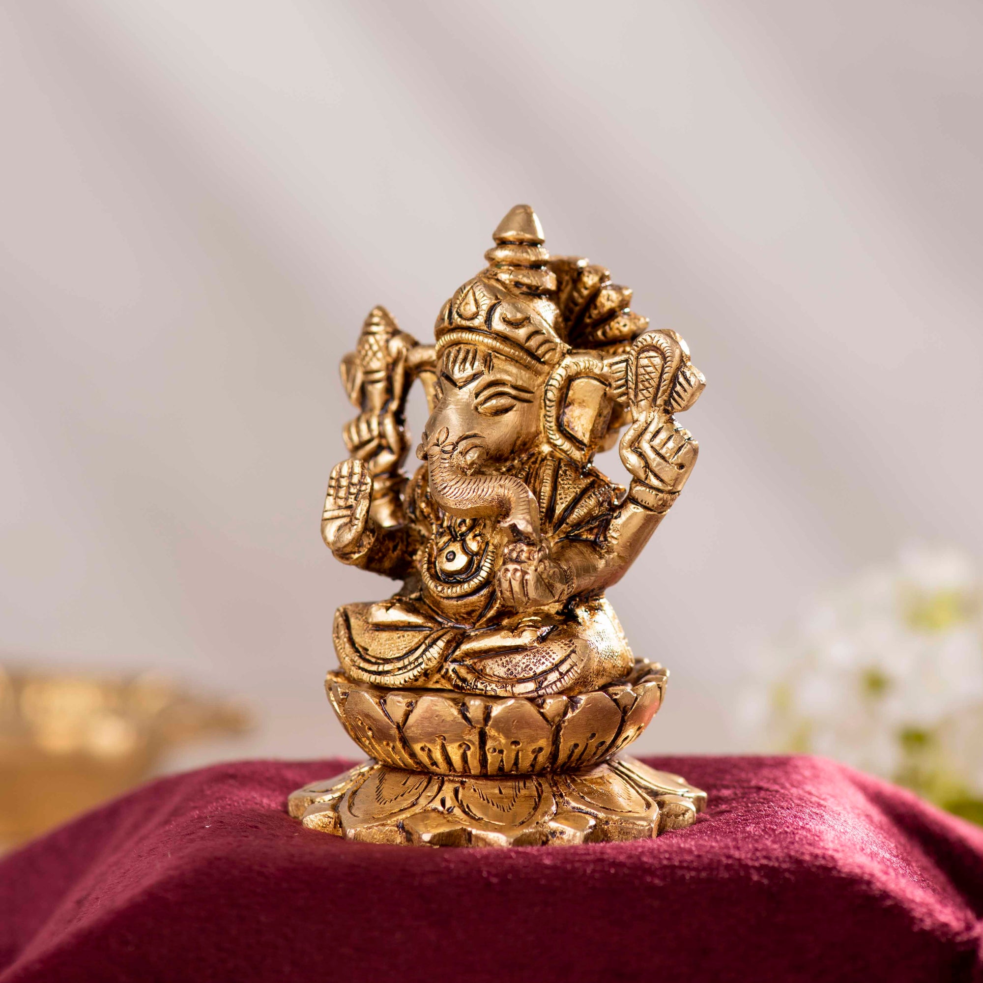 Brass Laxmi Ganesh on Lotus Idol - 4 Inch