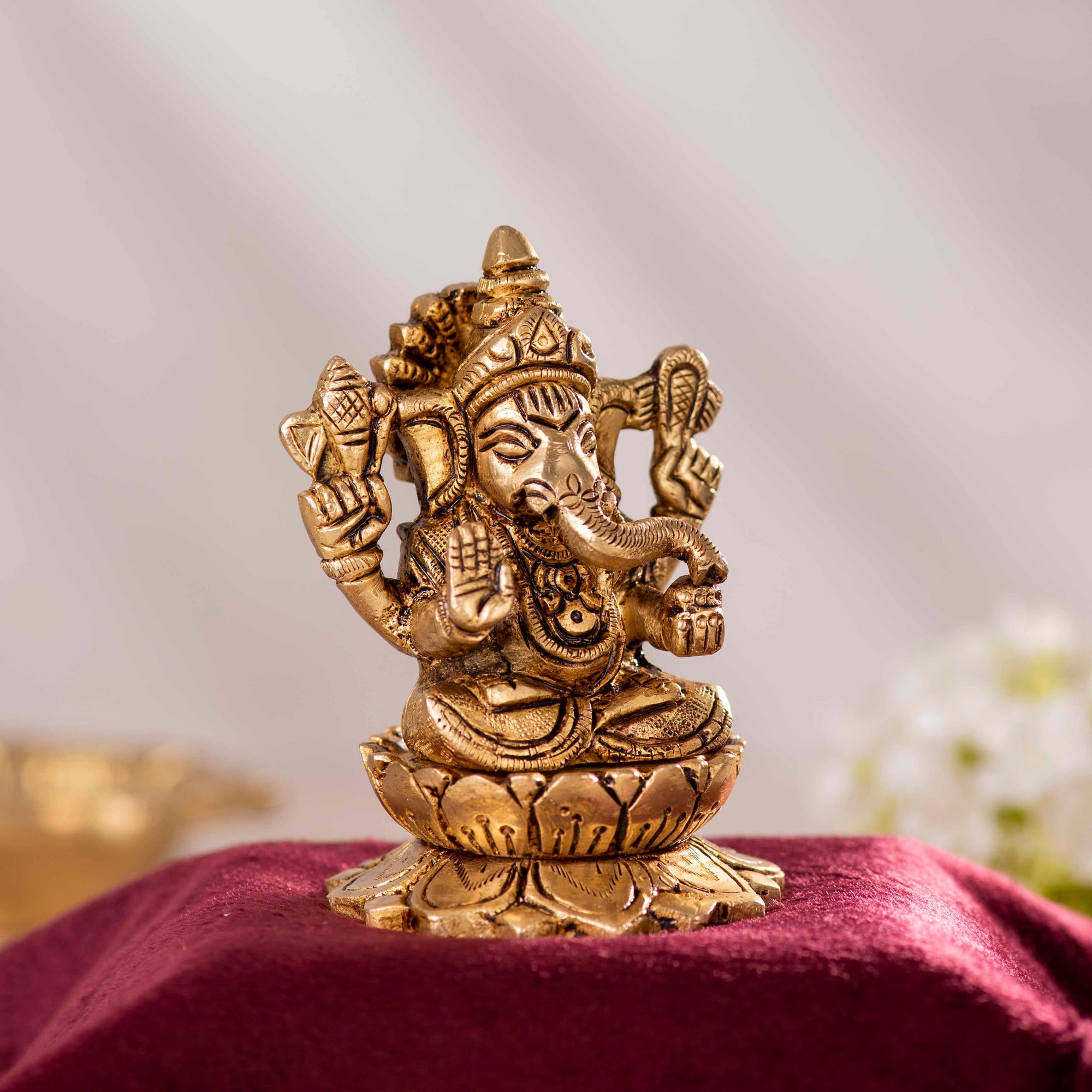 Brass Laxmi Ganesh on Lotus Idol - 4 Inch