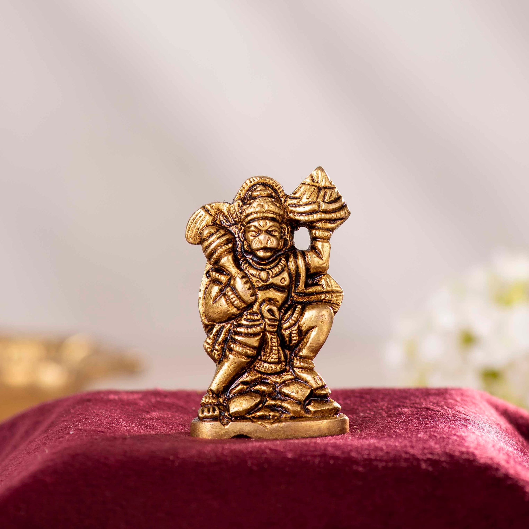Brass Hanuman With Sanjveni Pahad - 2.5 Inch