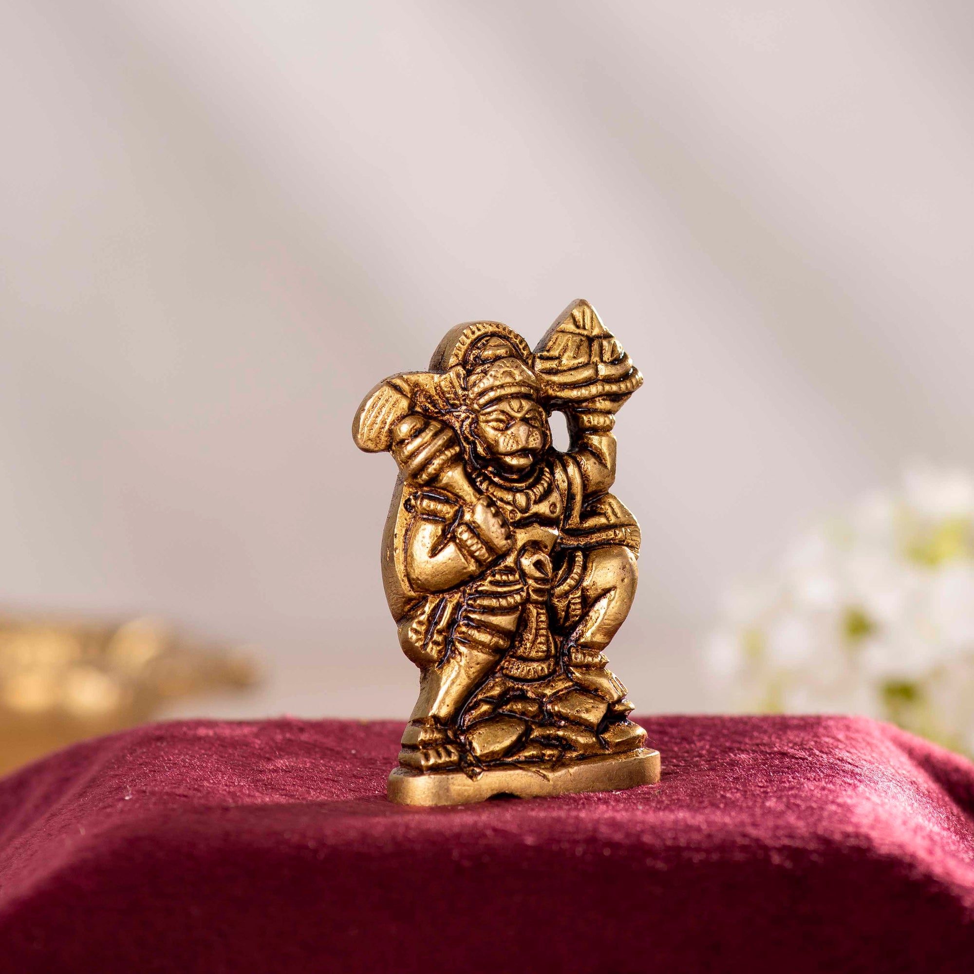 Brass Hanuman With Sanjveni Pahad - 2.5 Inch