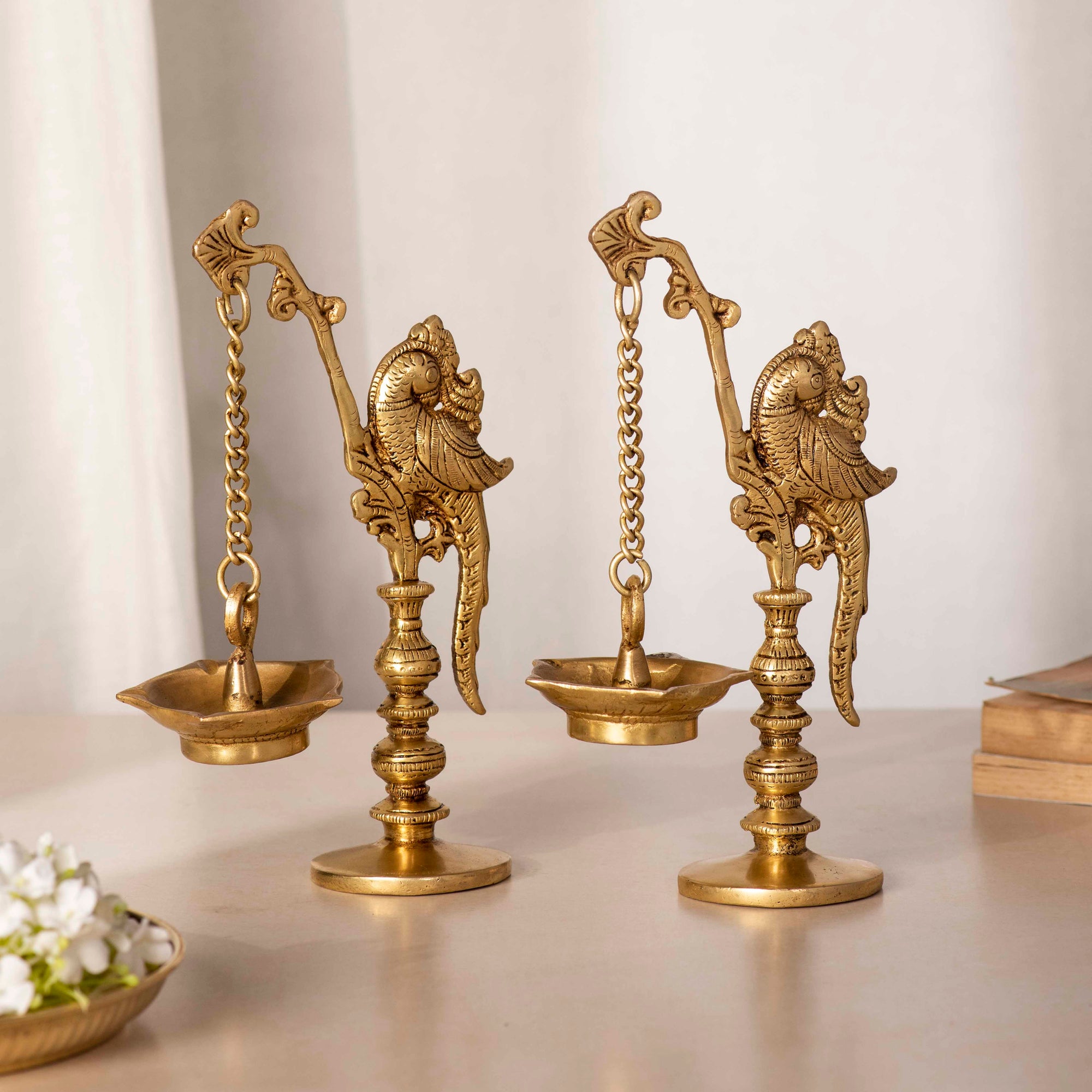Brass Peacock Diya Set Of 2