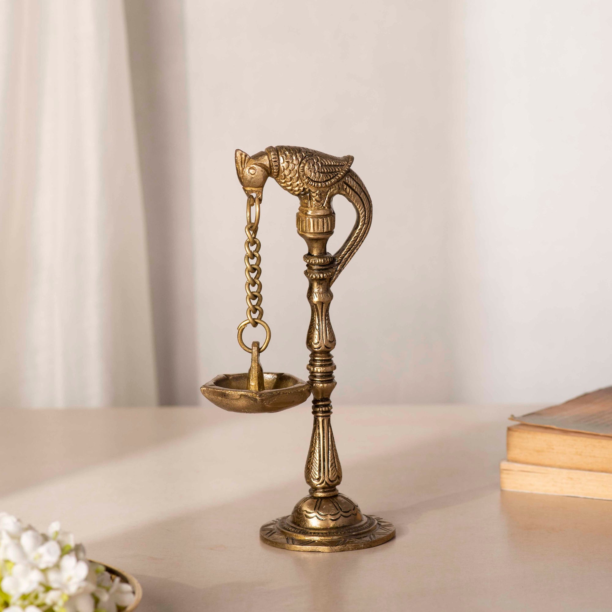 Brass Golden Parrot Diya - 7 Inch