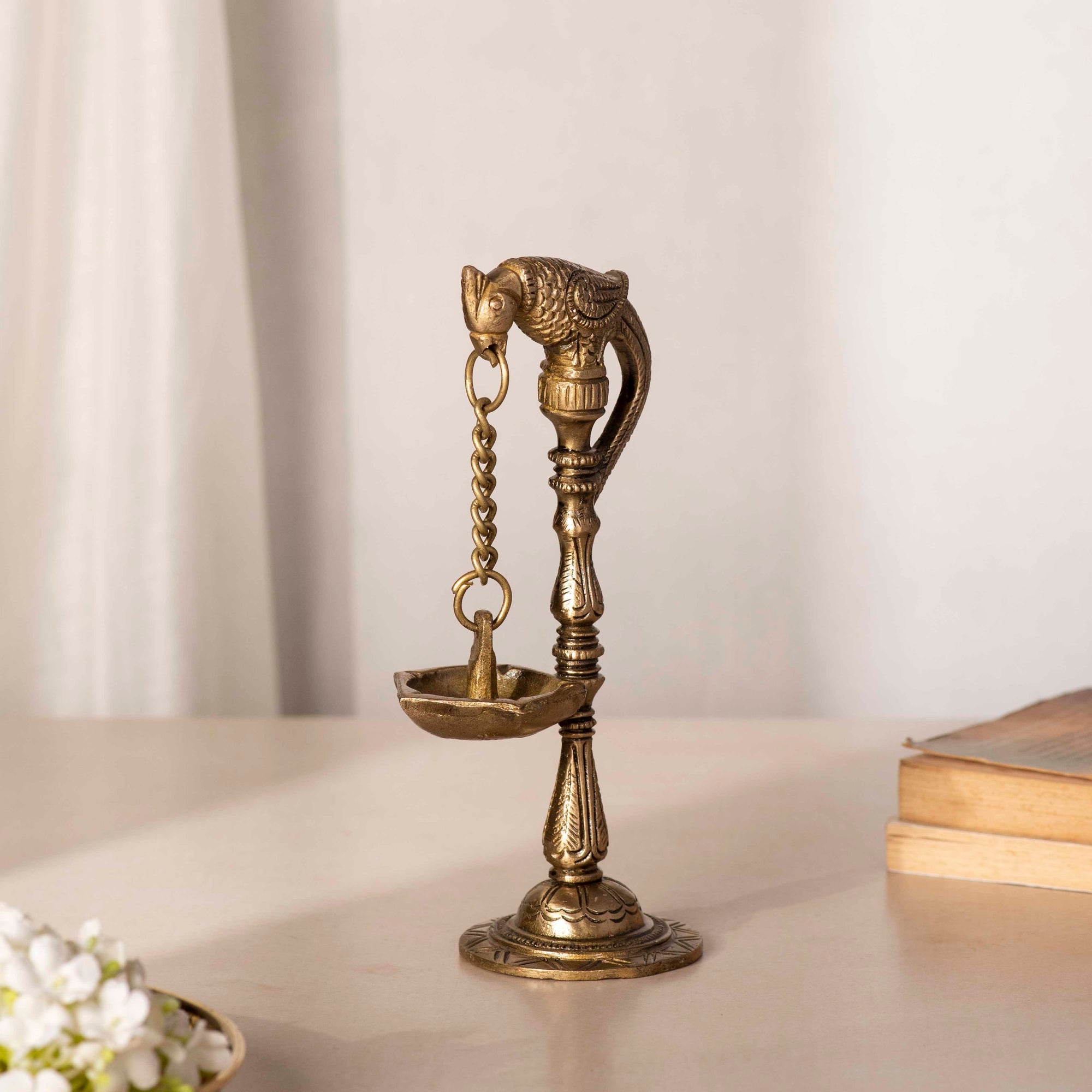 Brass Golden Parrot Diya Pair - 7 Inch