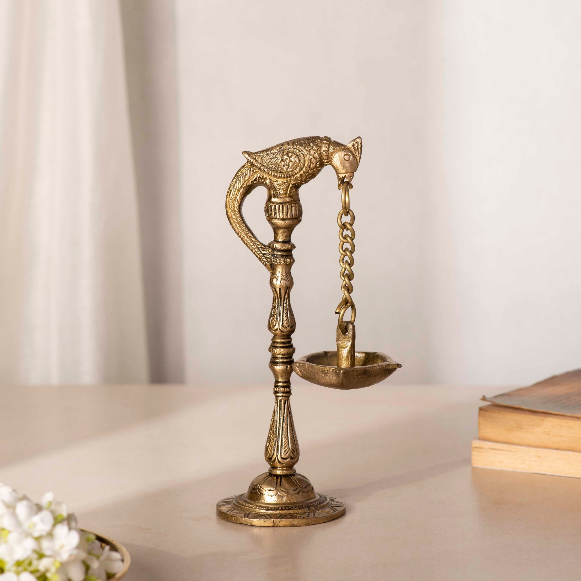 Brass Golden Parrot Diya Pair - 7 Inch