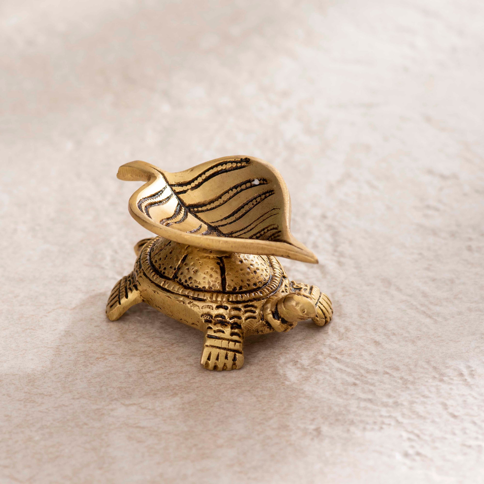 Brass Leaf Deepak With Turtle - 1.5 Inch