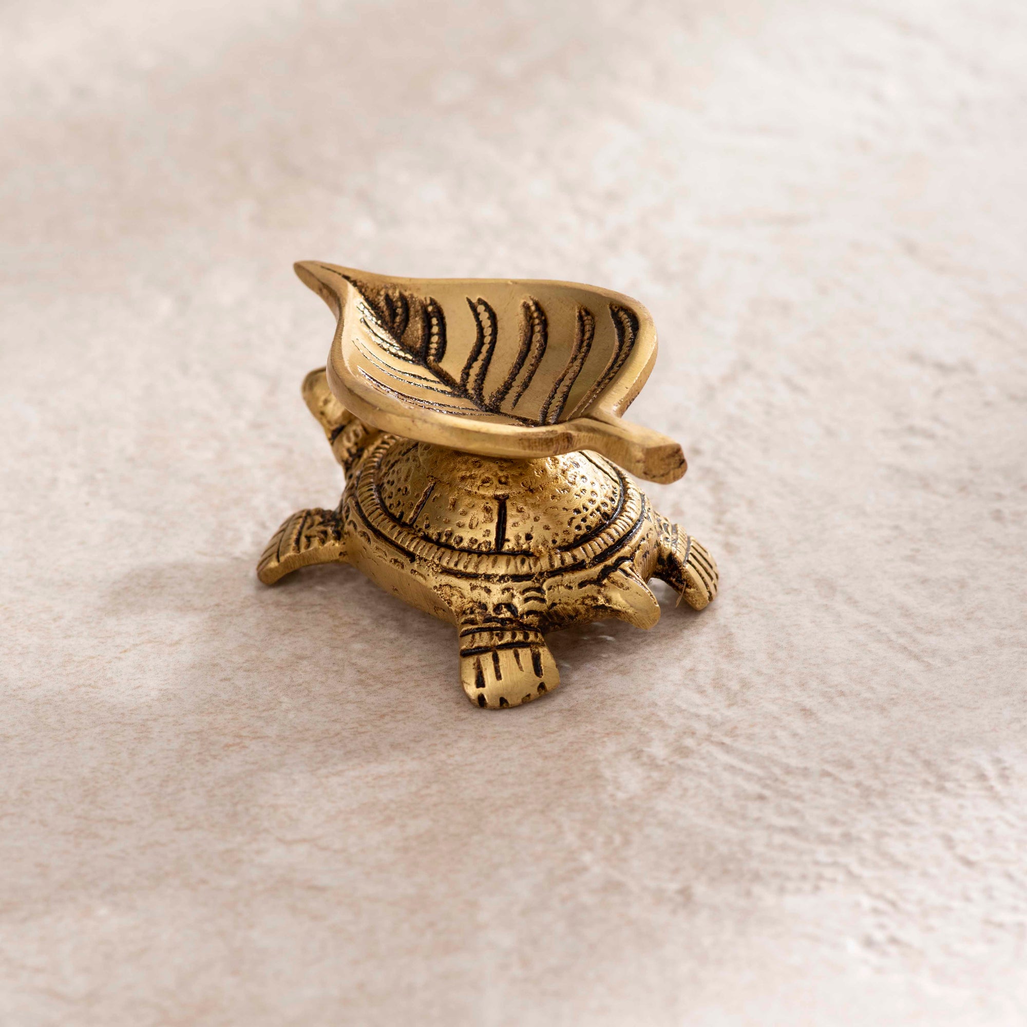 Brass Leaf Deepak With Turtle - 1.5 Inch