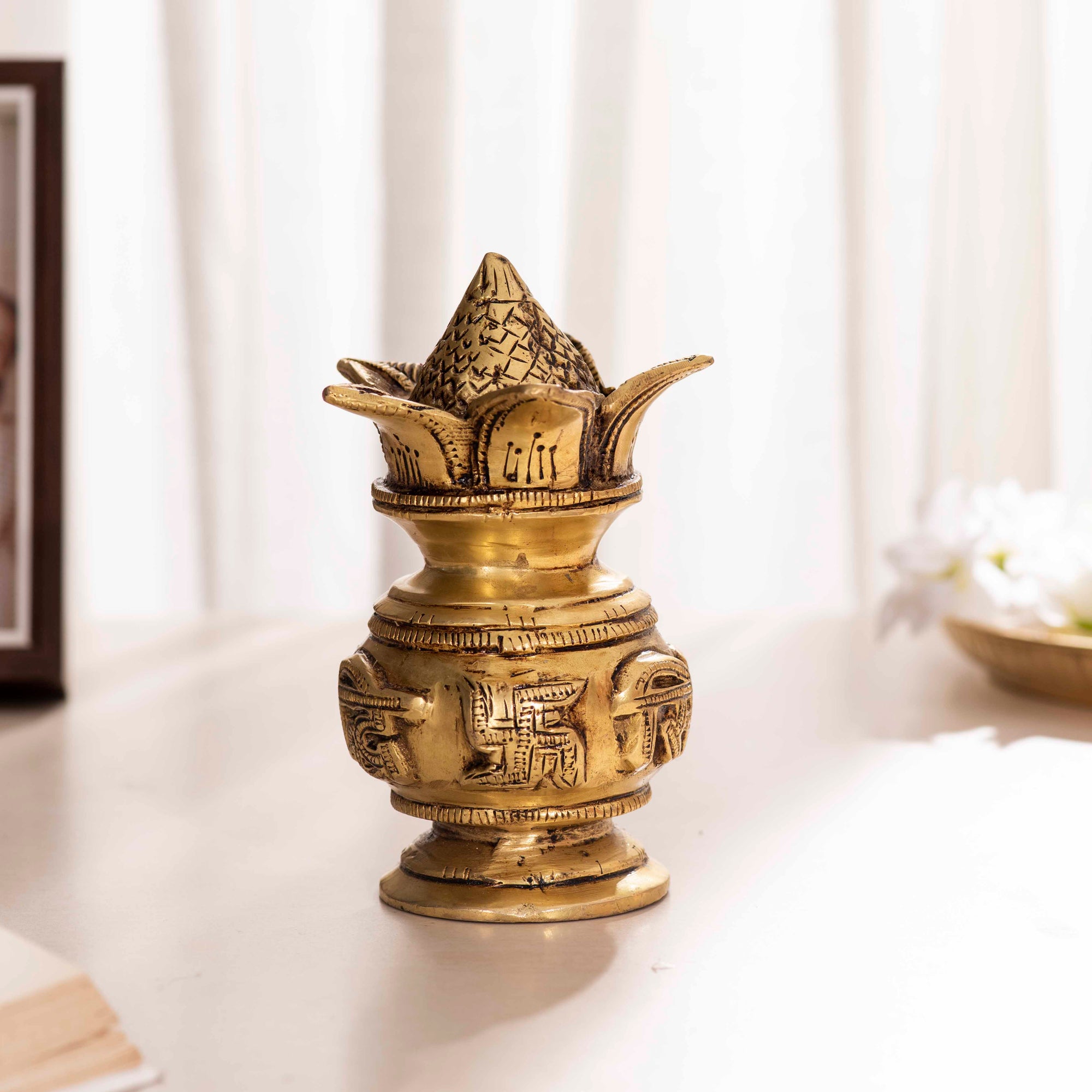 Brass Divine Riddhi Siddhi Kalash - 5 Inch
