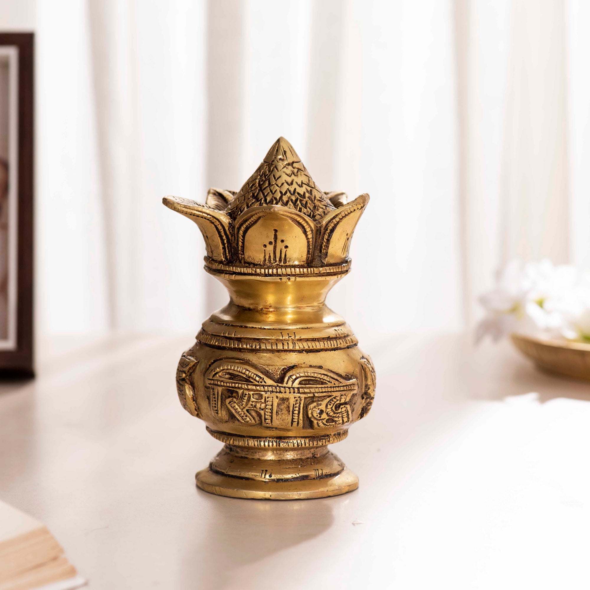 Brass Divine Riddhi Siddhi Kalash - 5 Inch