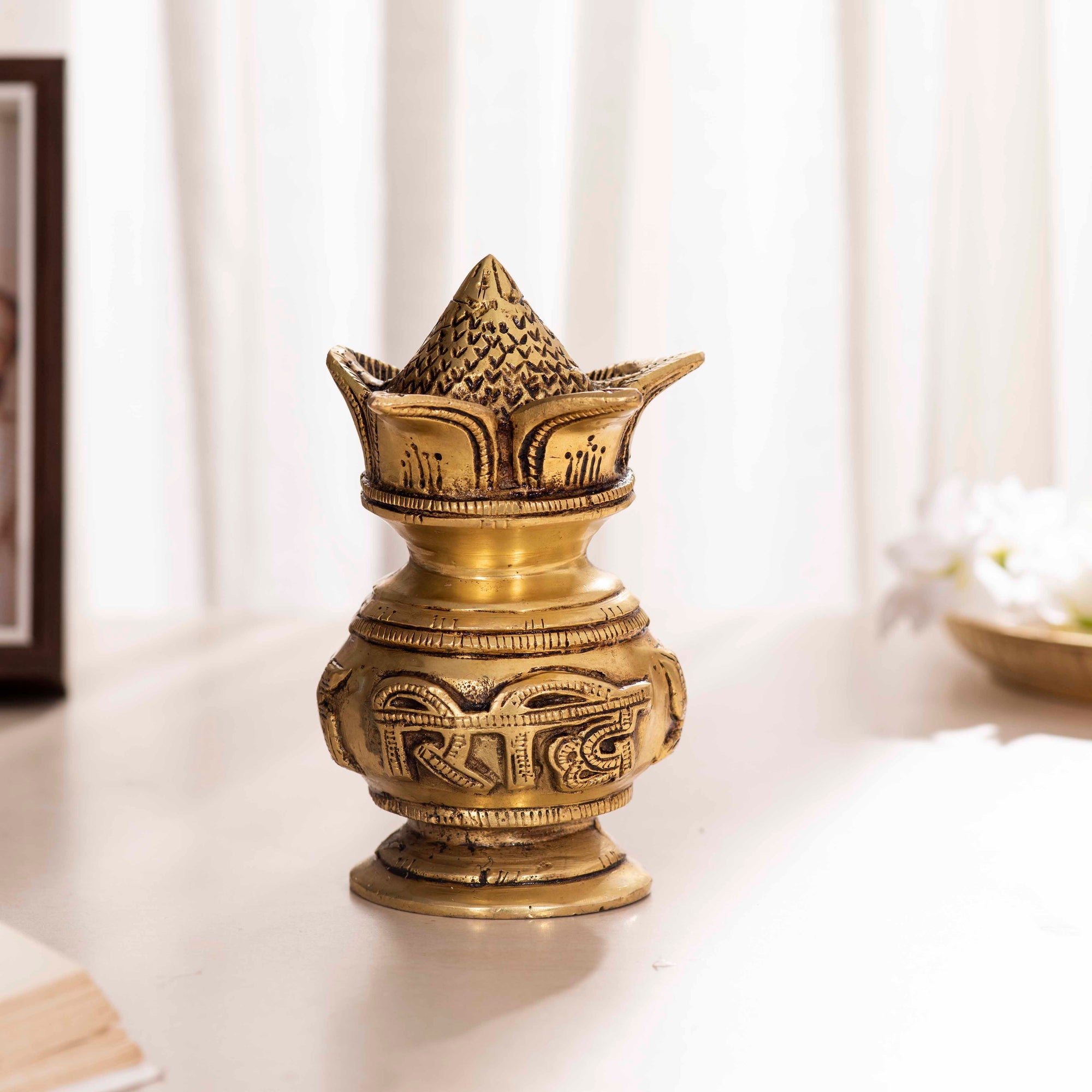 Brass Divine Riddhi Siddhi Kalash - 5 Inch