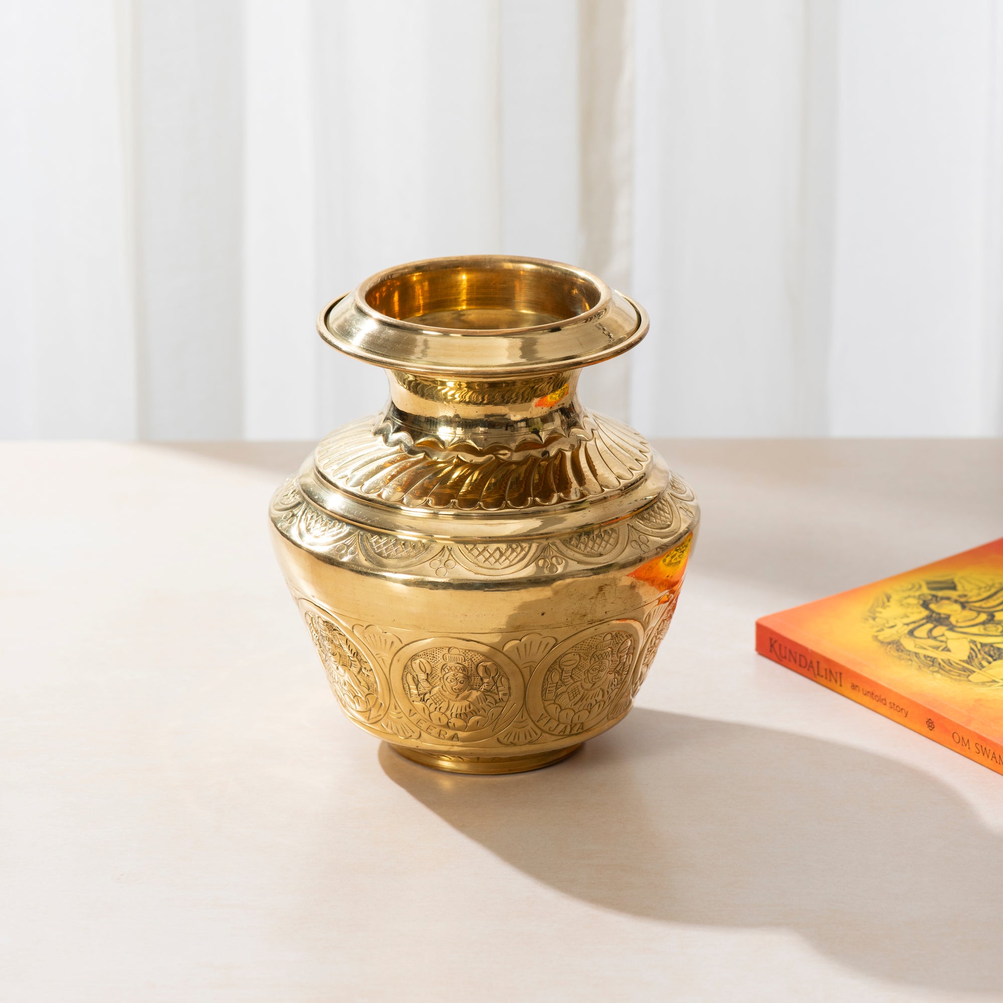 Elegant Brass Asthlaxmi Kalash - 7 Inch